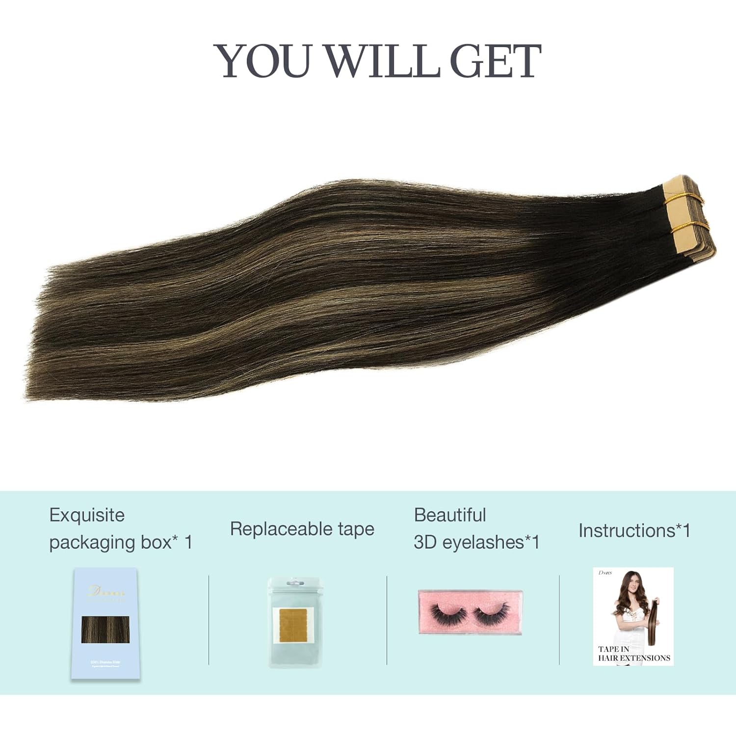 DOORES – Extensiones de cabello con cinta en extensiones de cabello Remy de color real, extensiones de cabello humano natural trama de piel recta