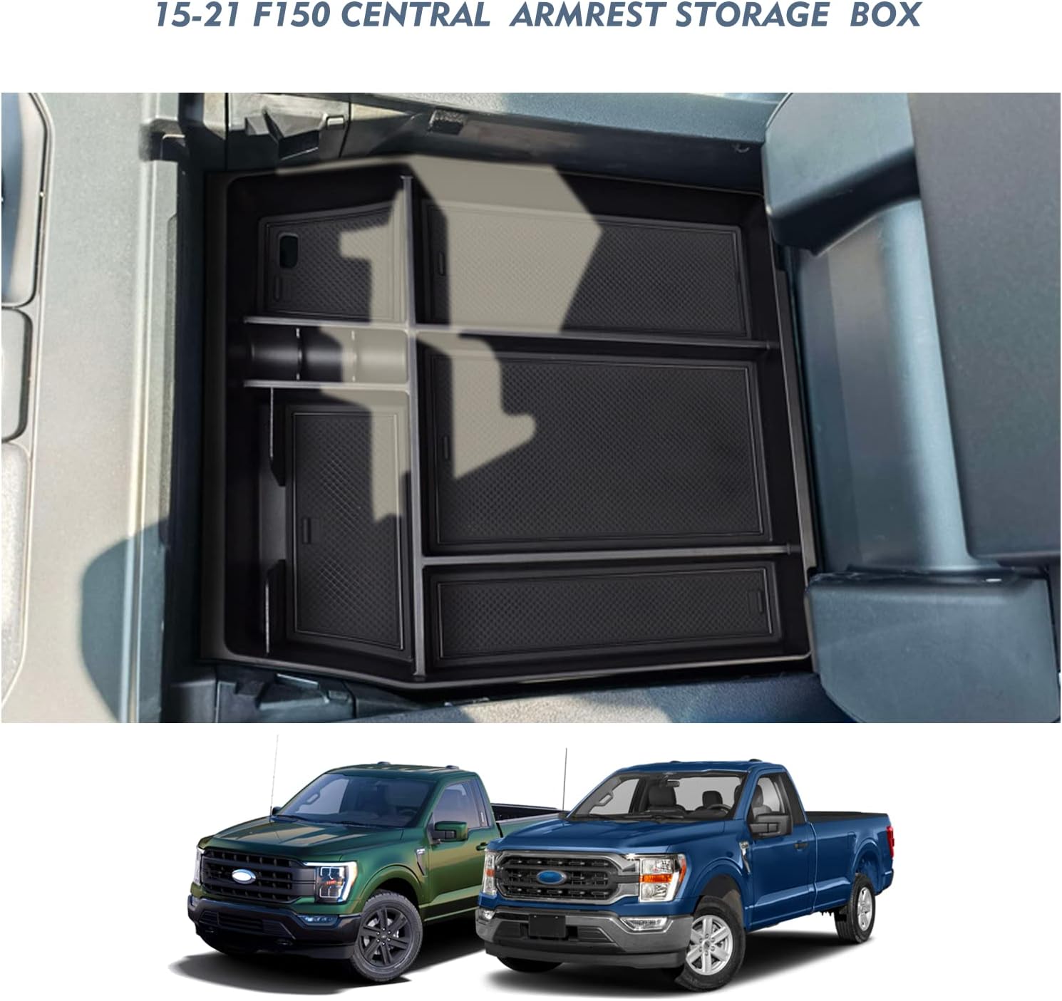 EUEKY Bandeja organizadora de consola central F150 2024 2023 2022 2021, caja de almacenamiento, compatible con apoyabrazos Raptor Center 2015-2024,