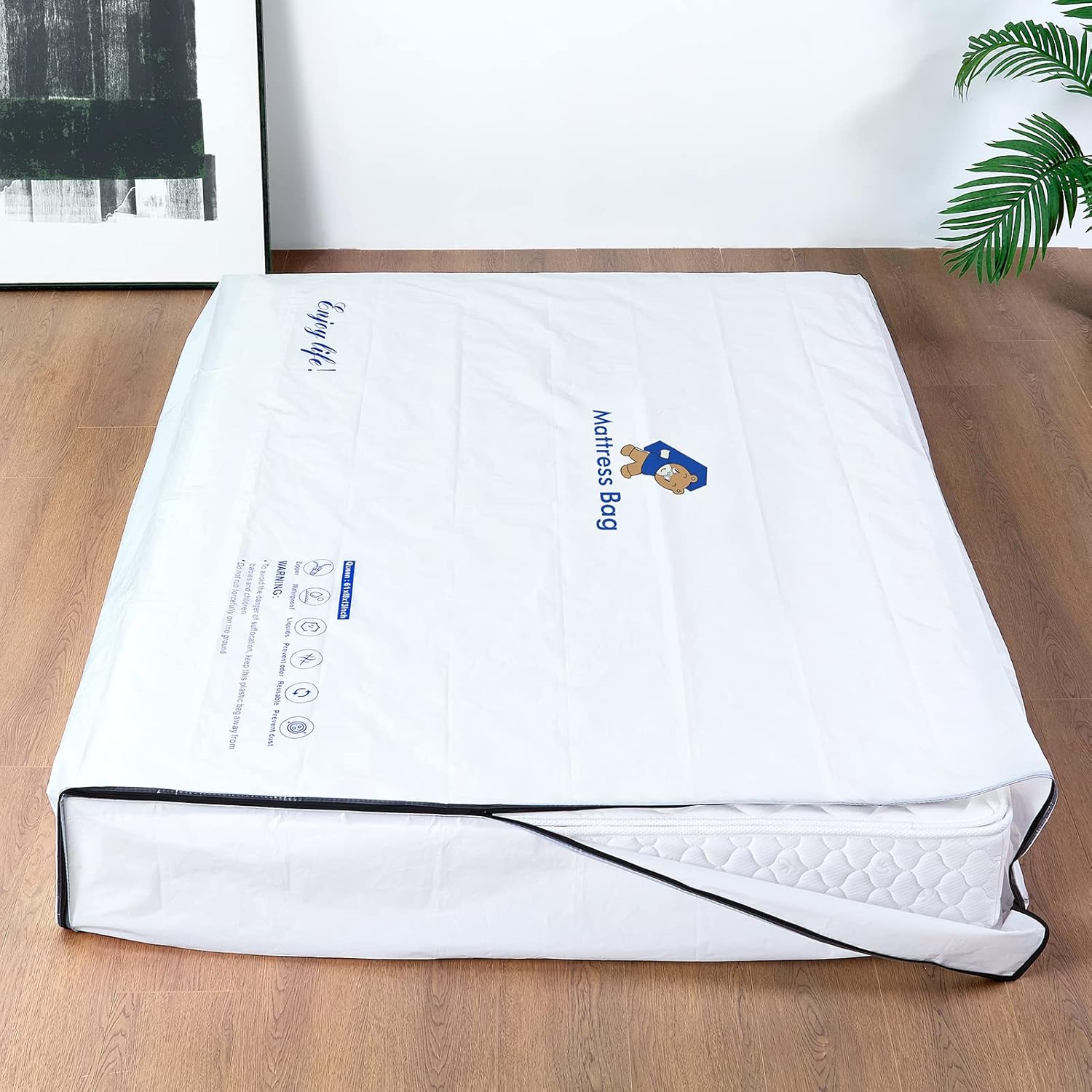 Bolsas de colchón para mudanza y almacenamiento, bolsa de colchón impermeable con cremallera de 6 mil, tamaño individual, extra gruesa, resistente a