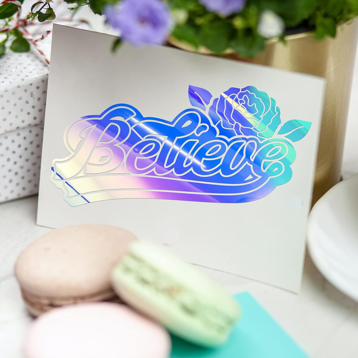 GIRAFVYINL – Rollo de vinilo adhesivo permanente de ópalo holográfico azul de 12 pulgadas x 10 pies para cricut, decoración del hogar y el