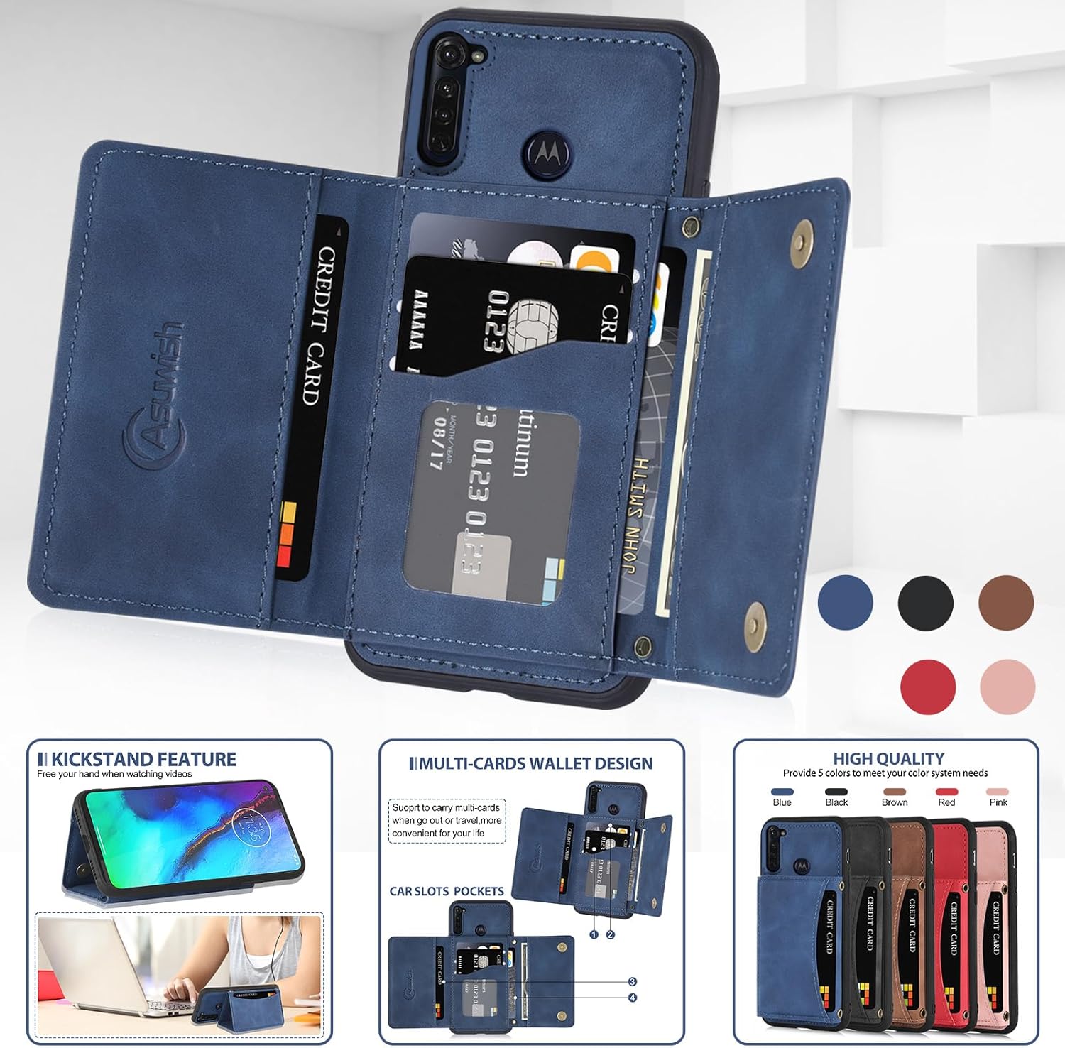 Asuwish Funda tipo cartera para Moto G Stylus 2020 MotoG Pro con protector de pantalla de vidrio templado y soporte para tarjetas, accesorios para