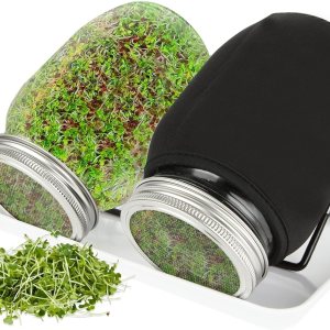 Kit de tarros de germinación de 32 onzas, 2 tarros de germinación de boca ancha con tapas de brote de pantalla de acero inoxidable, 2 soportes y una Kit de tarros de germinación de 32 onzas, 2 tarros de germinación de boca ancha con tapas de brote de pantalla de acero inoxidable, 2 soportes y una