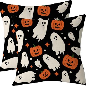 Juego de 2 fundas de almohada de Halloween de 16 x 16 pulgadas, diseño de calabaza, fantasma, estrellas, para exteriores, para el hogar, sofá, casa Juego de 2 fundas de almohada de Halloween de 16 x 16 pulgadas, diseño de calabaza, fantasma, estrellas, para exteriores, para el hogar, sofá, casa