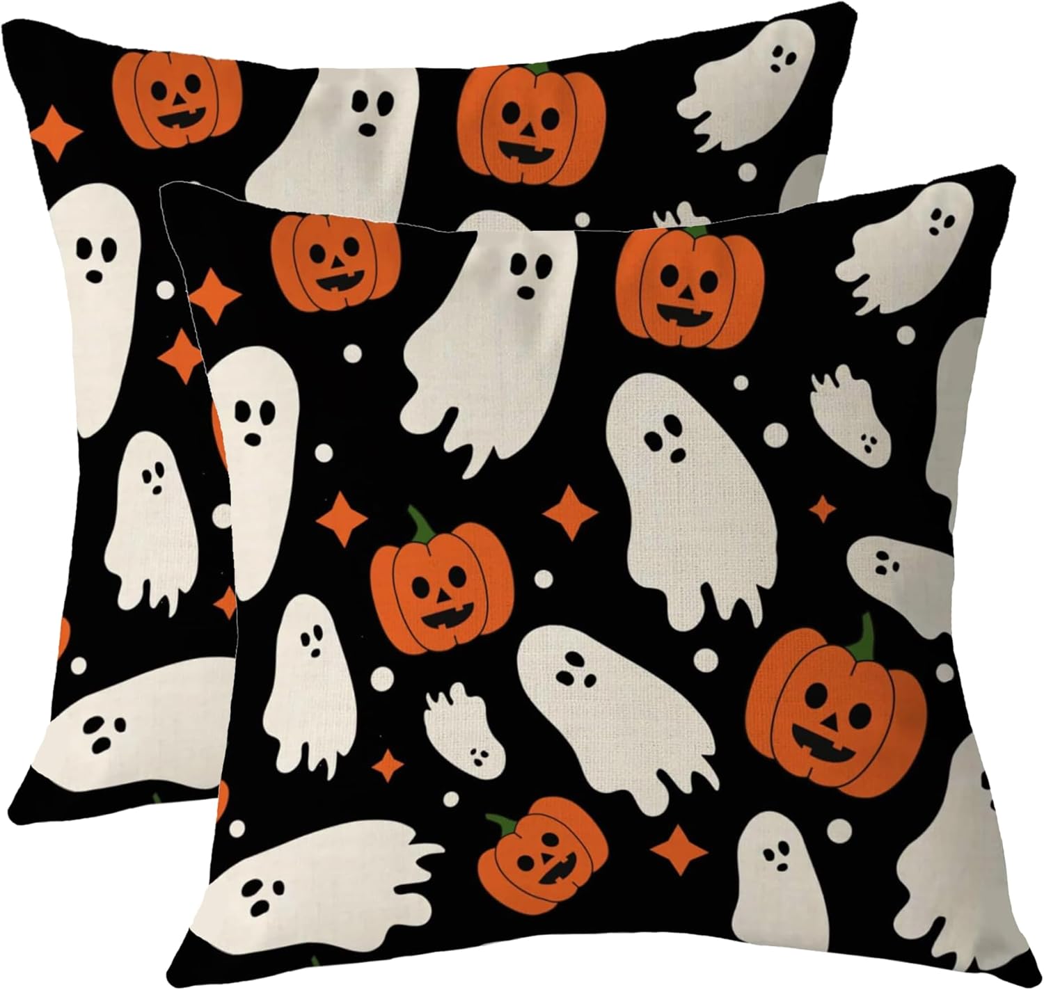 Aitukang Juego de 2 fundas de almohada de Halloween de 16 x 16 pulgadas, diseño de calabaza, fantasma, estrellas, para exteriores, para el hogar,