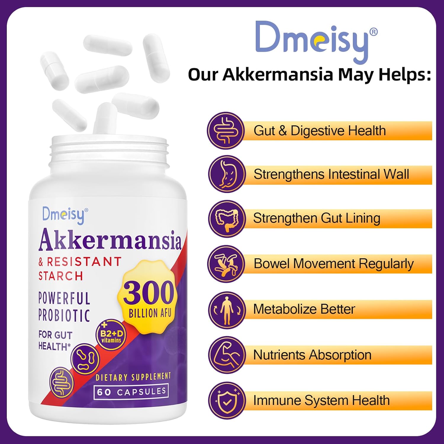 300 mil millones de AFU Akkermansia Muciniphila – Probióticos vivos Akkermansia para hombres y mujeres, para GLP-1, digestivo, intestino, inmune y