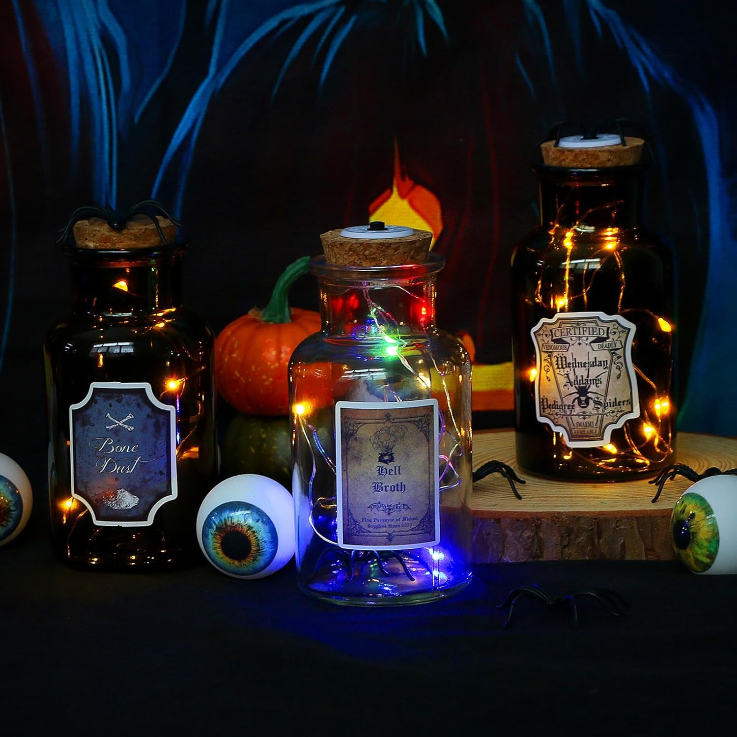 3 botellas de poción de Pascua  Botella de veneno con corcho para decoración interior del hogar con luces LED, bandeja escalonada para fiestas