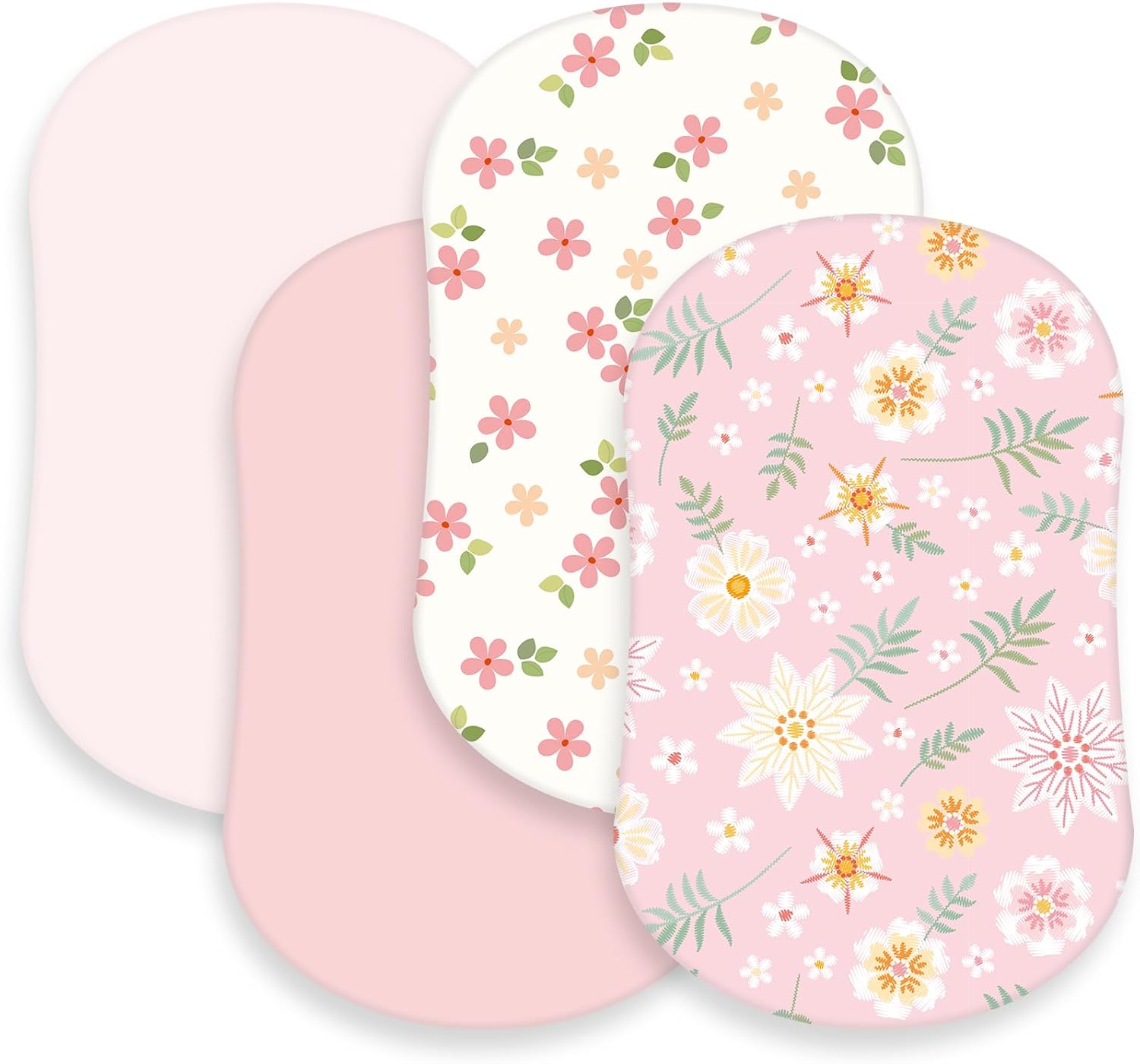 Juego de 4 sábanas para moisés de bebé, suaves y ajustables para bebés, niños y niñas, de algodón suave, bohemio, flores, funda de moisés, segura y