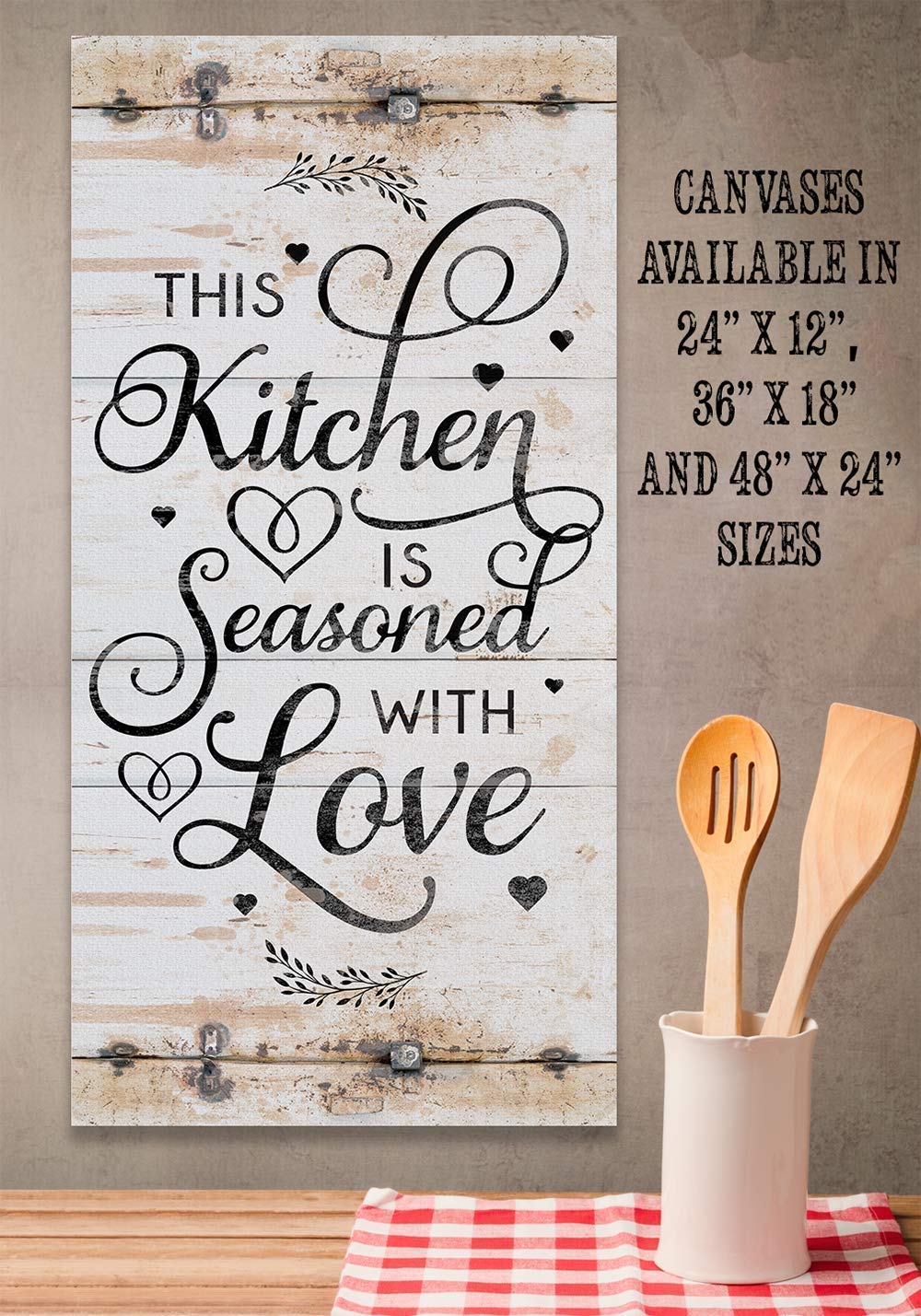 This Kitchen is Seasoned With Love Print – Classic Farmhouse Kitchen Decor, Family and Love Wall Sign, Great Kitchen Quote Sign, Rustic Metal Sign