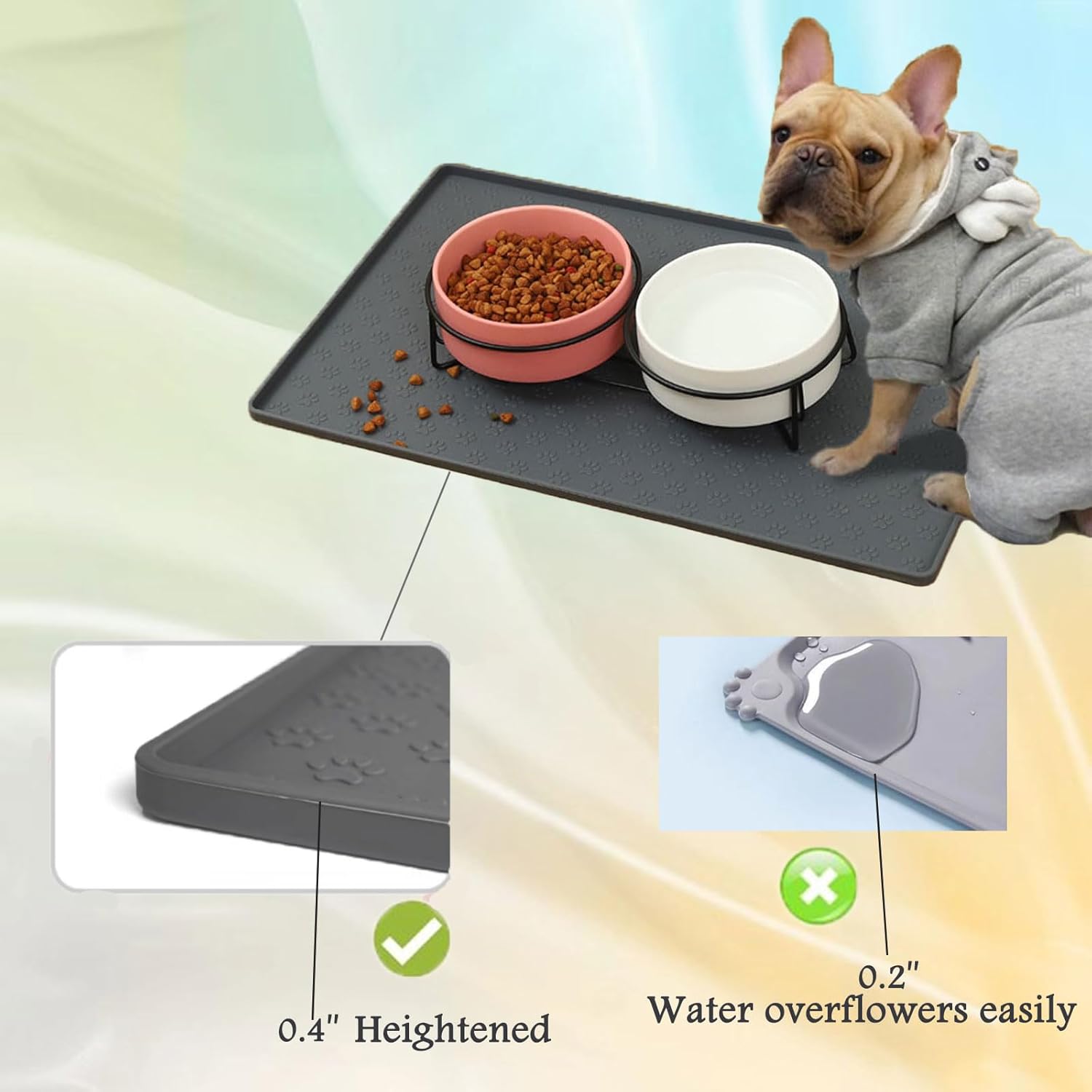 Tapete para perros para comida y agua, tapete de silicona para tazón de comida para mascotas, para alimentar a los gatos, mantel individual