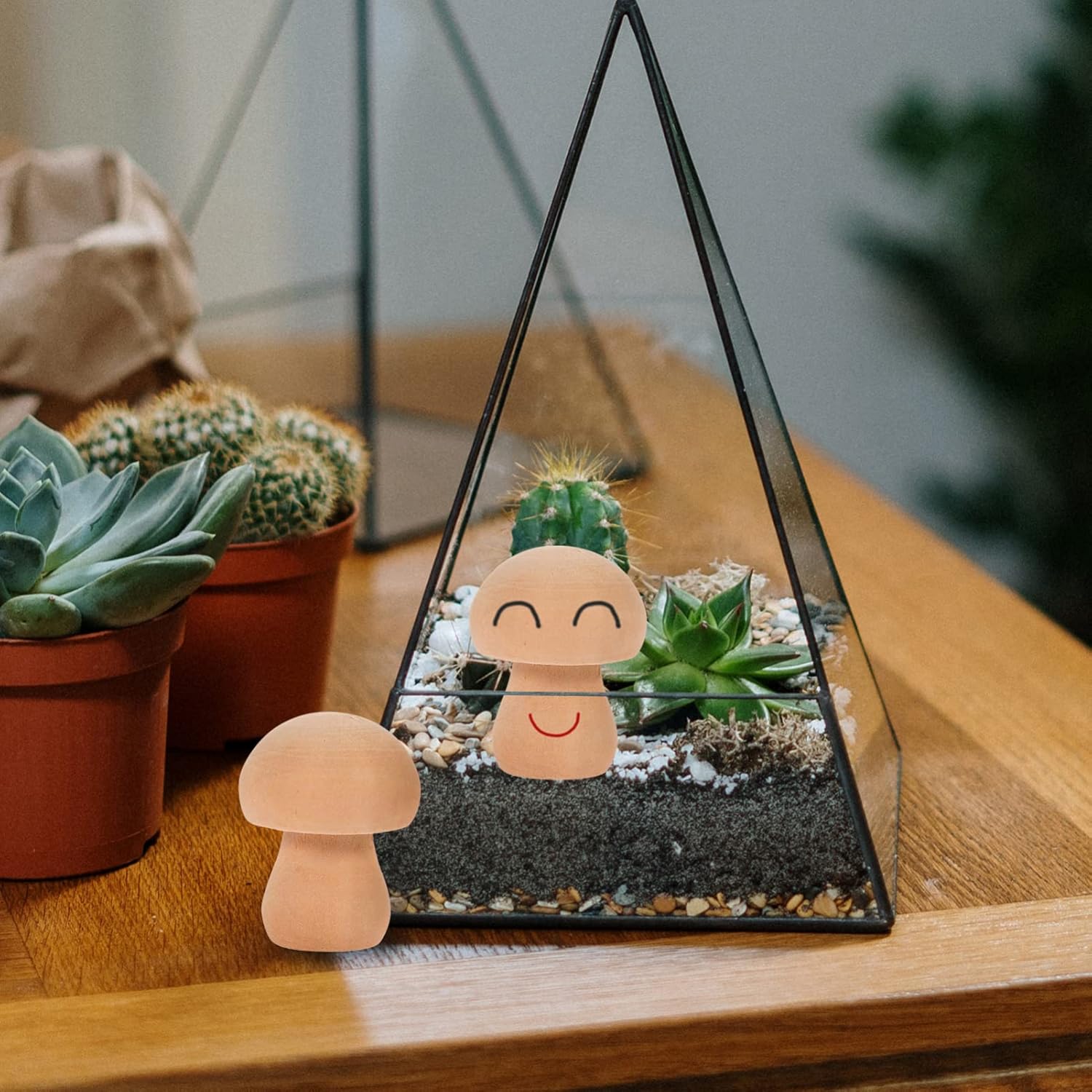 EXCEART Juego de 30 piezas de hongos de madera naturales sin terminar con formas de hongos, figuras de hongos, mini muñecas de madera para artes y