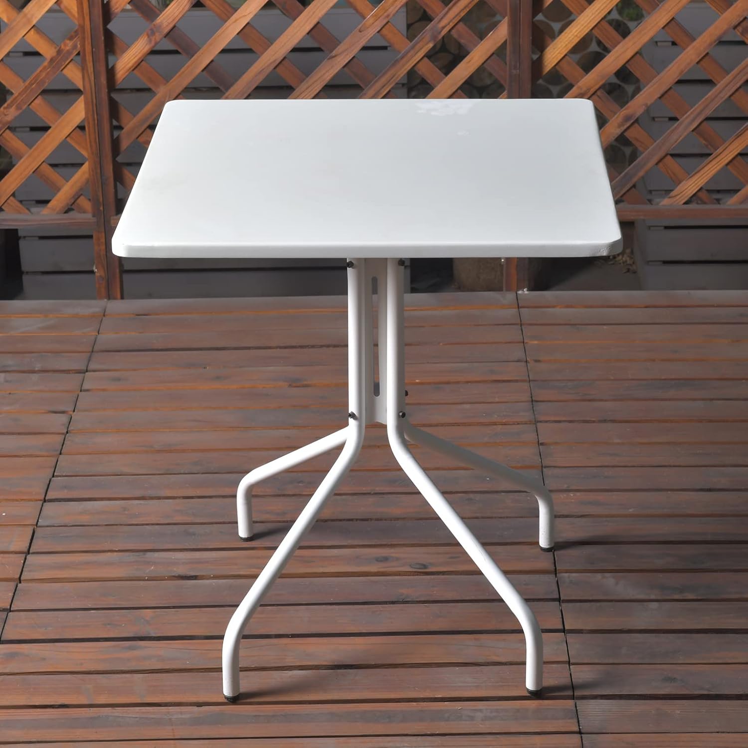 Mesa auxiliar cuadrada de metal para exteriores, de 27.5 pulgadas, para patio, césped, balcón, piscina o jardín, color blanco