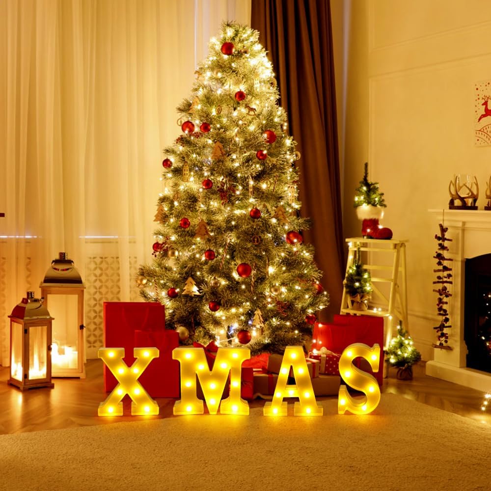 XIMISHOP Decoración de Navidad para interiores, 4 luces LED de marquesina iluminadas, luces de Navidad para Navidad, hogar, cocina, chimenea,