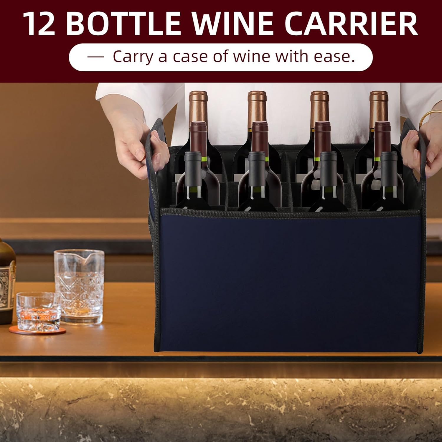 LITLANDSTAR Portador de vino para 12 botellas, caja de almacenamiento plegable para botellas de vino, botella de licor de fieltro de alta calidad