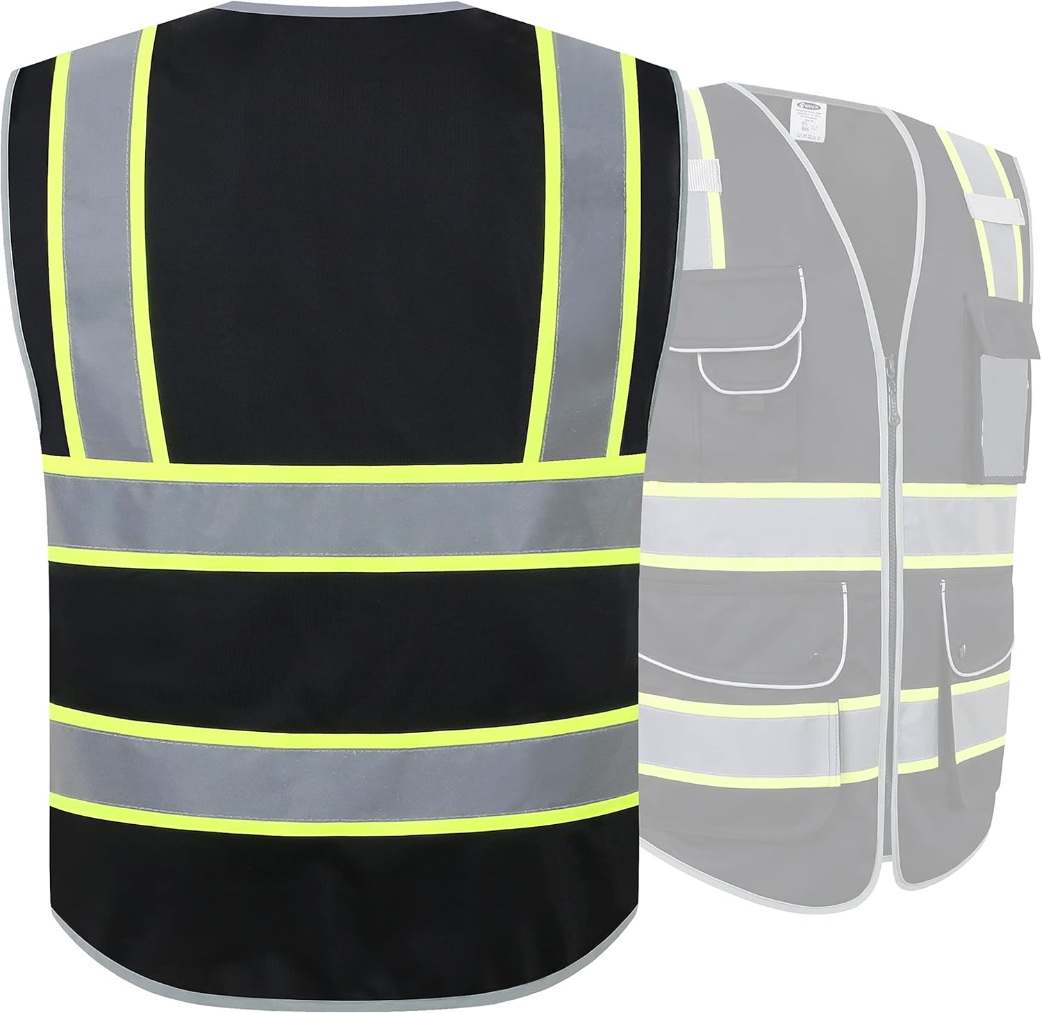 JKSafety – Chaleco de seguridad con cierre frontal 9 bolsillos clase 2 alta visibilidad con correas reflectantes, cumple con normas ANSIISEA…