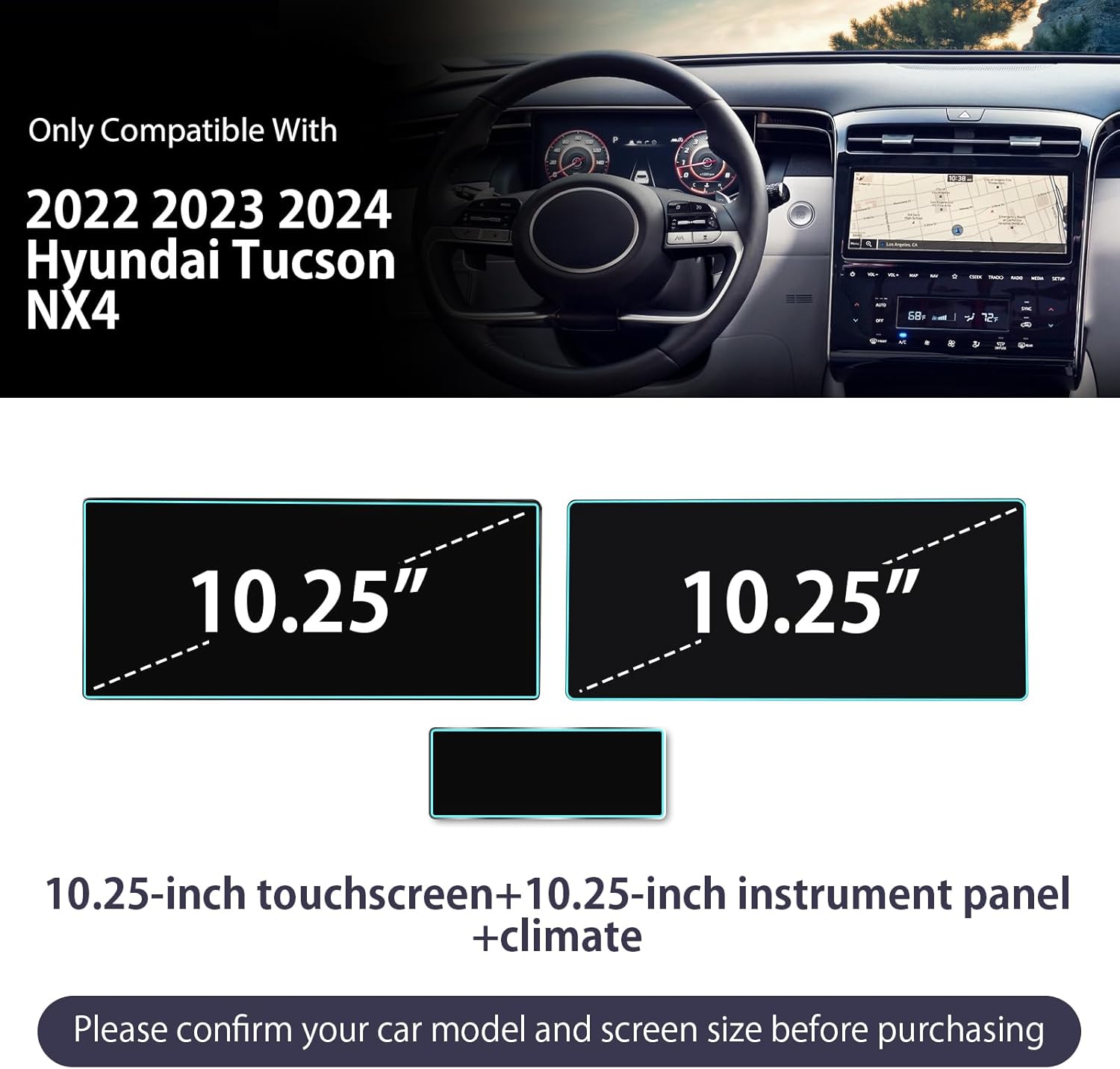ZCLINKO Protector de pantalla para Hyundai Tucson 2022 2023 2024 (LimitedN LineSELXRT) 10.25 pulgadas 2024 Tucson Accesorios Protector de pantalla