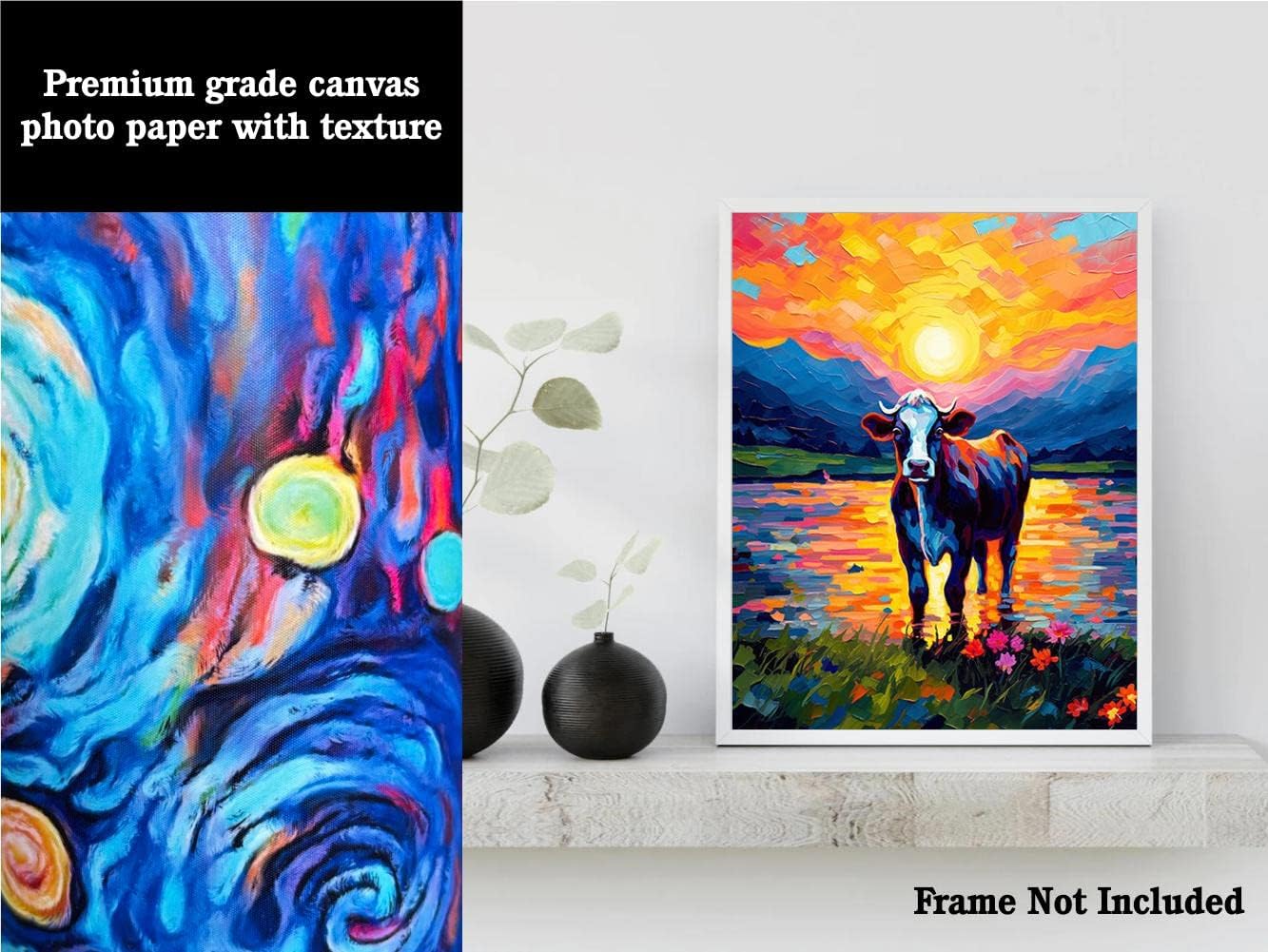 Bestbuddy Pet 8 x 10 sin marco noche estrellada Van Gogh inspirado vaca lechera junto al lago Flores Granja Animal Leche Vaca Ganado Familia Pintura