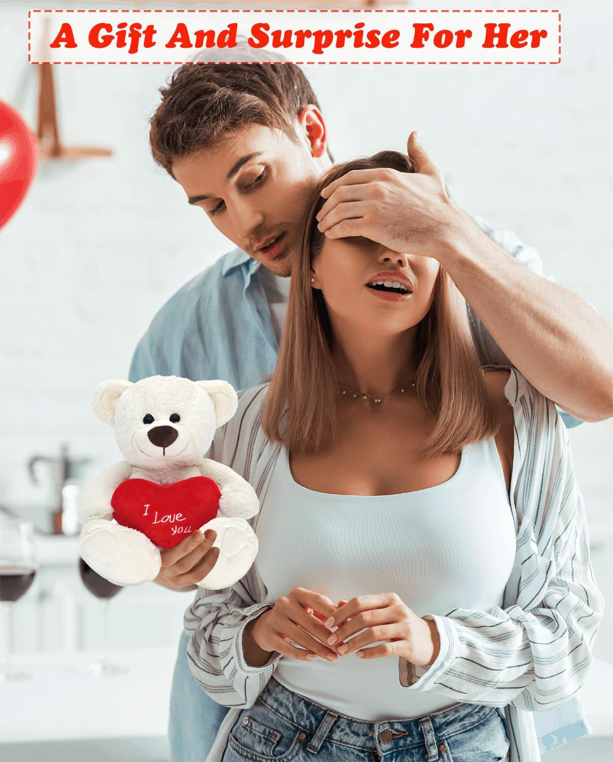 I Love You! Oso de peluche de 10 pulgadas con corazón rojo, muñeca de oso de peluche suave, juguetes de peluche para el día de San Valentín, regalos