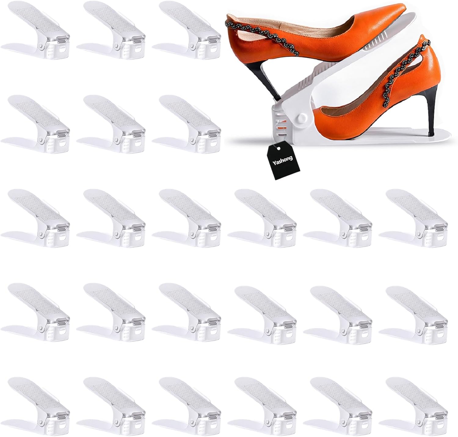 Yashong Organizador de ranuras para zapatos, 24 unidades, ajustable, doble capa, soporte de almacenamiento con 50% de ahorro de espacio, color blanco