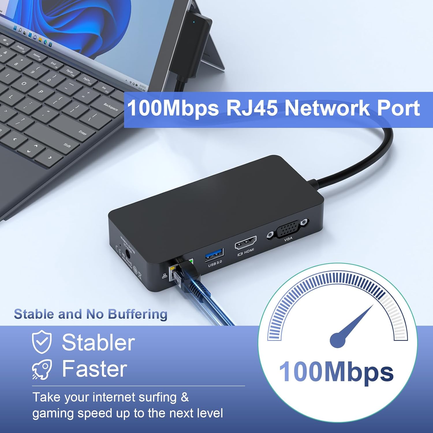 Microsoft Surface Dock 2024, estación de acoplamiento de superficie 11 en 1 con HDMI 4K a 60HZ HDMI+VGA, Ethernet, fuente de alimentación para