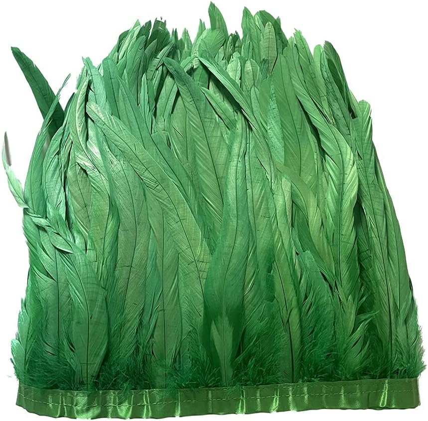 LONDGEN Borde de flecos de plumas de gallo de 12 a 14 pulgadas de ancho para decoración de ropa y boda, fiesta de Halloween, paquete de 1 yarda