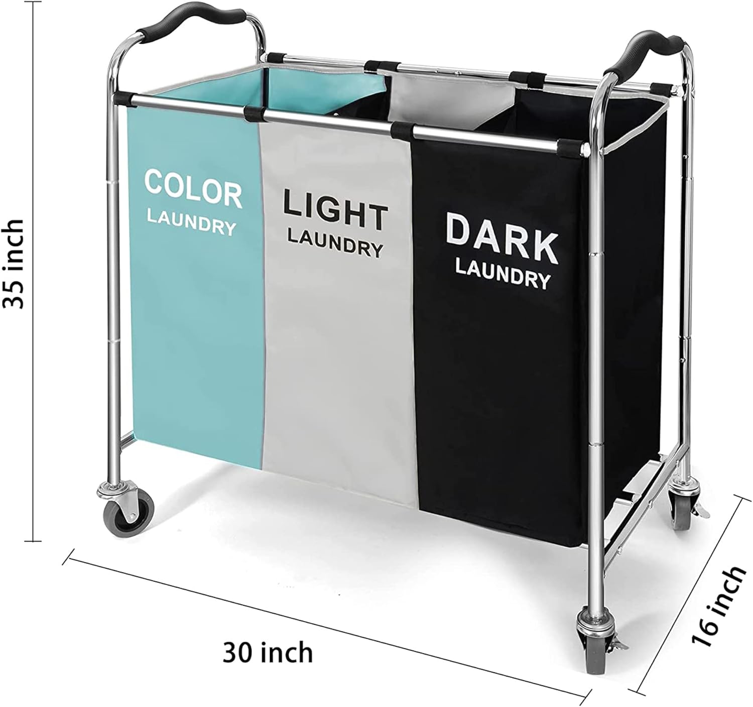 240L Laundry Sorter Hamper, Divided 3 Section Laundry Cart with Lockable Wheels, Large Capacity Bag Storage Organizer in Laundry Room Bathroom
