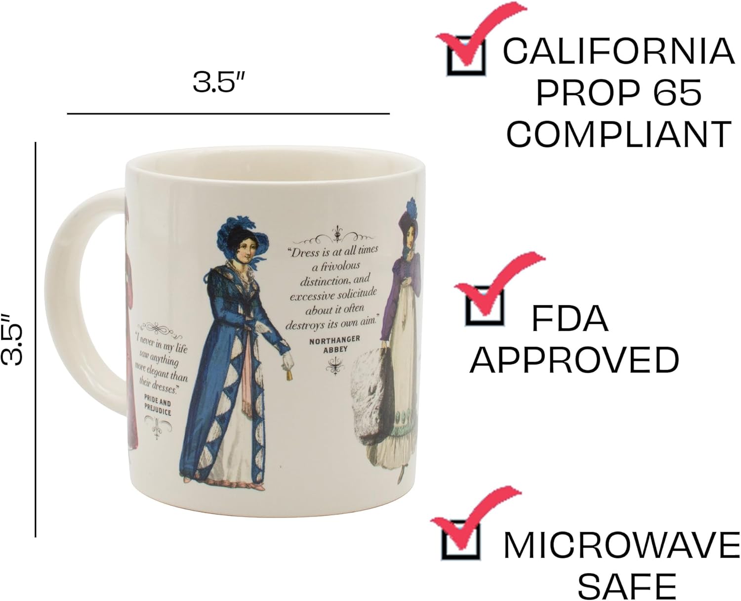 The Unemployed Philosophers Guild Jane Austen Finery – Taza que cambia de color, transforma el calor, vestidos de noche reveladores, viene en caja