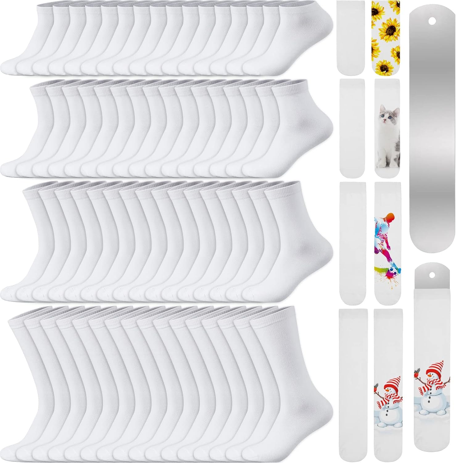 SATINIOR 32 pares de calcetines de sublimación de poliéster en blanco de transferencia de calor con plantilla de calcetines de sublimación para