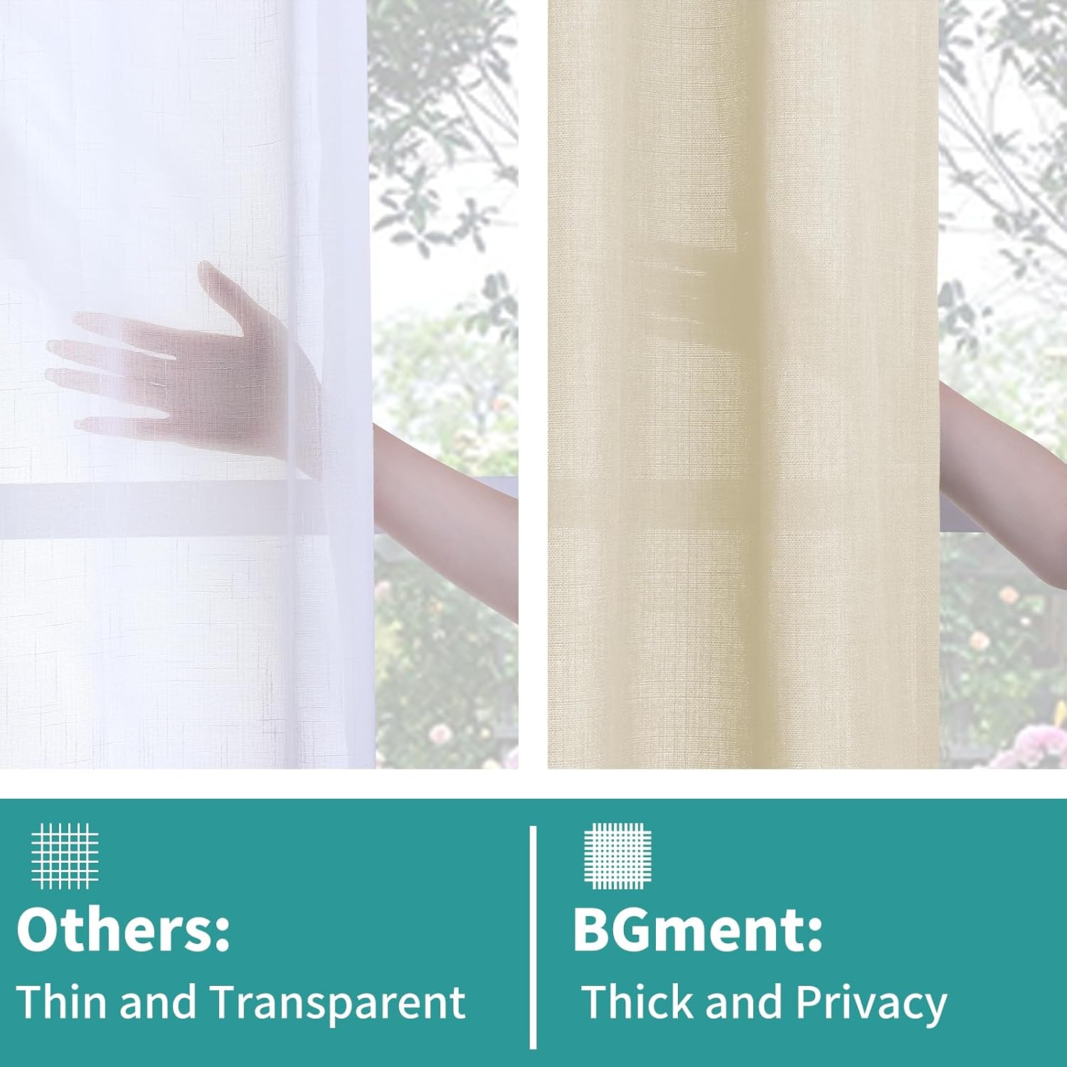 BGment Cortinas de 54 pulgadas de largo, juego de 2 paneles para dormitorio, con ojales, aspecto de lino grueso, arpillera texturizada, filtrado de