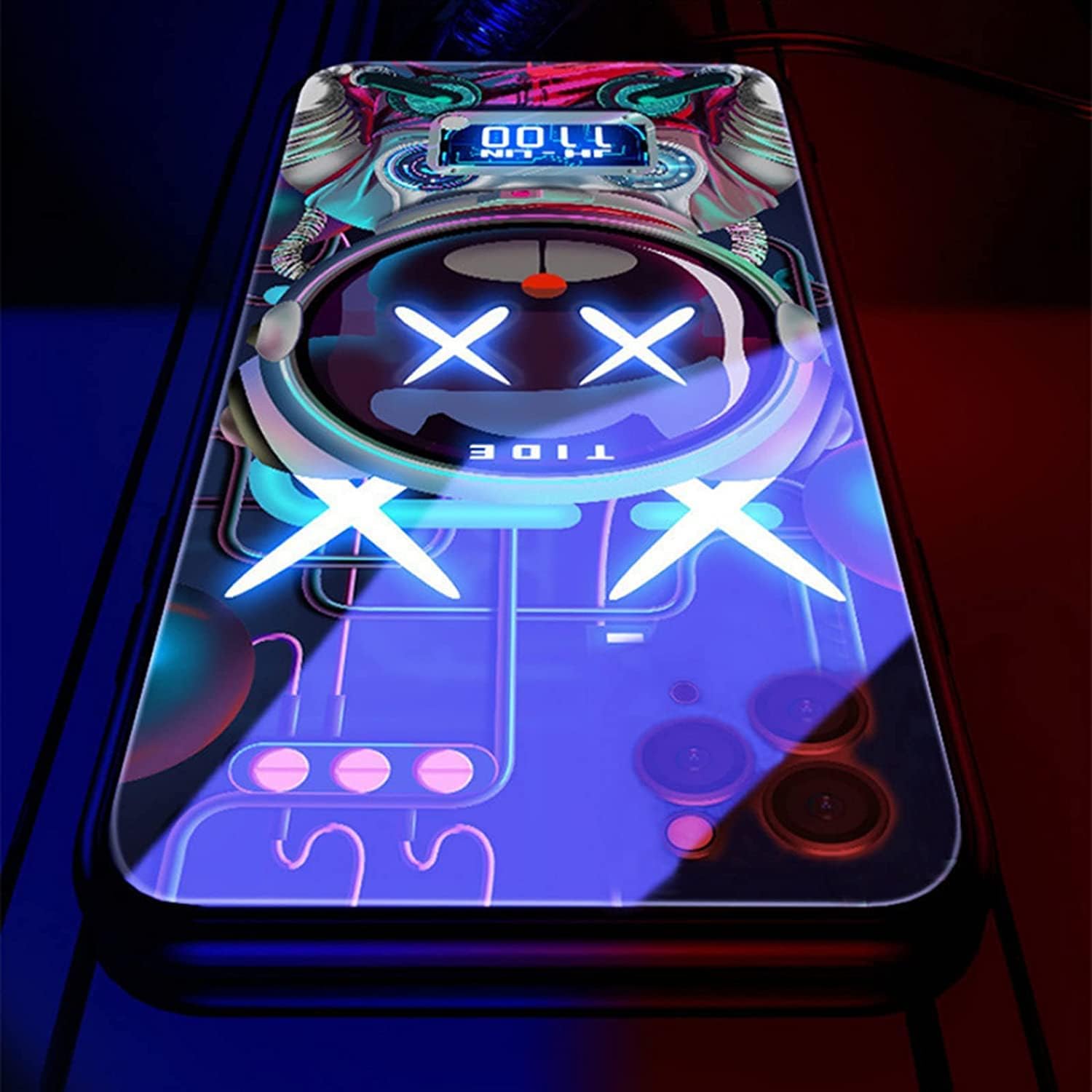 YJHWLF Funda LED para iPhone 12, cubierta trasera de vidrio templado brillante colorido a prueba de golpes, para mujeres frescas y hombres de moda,