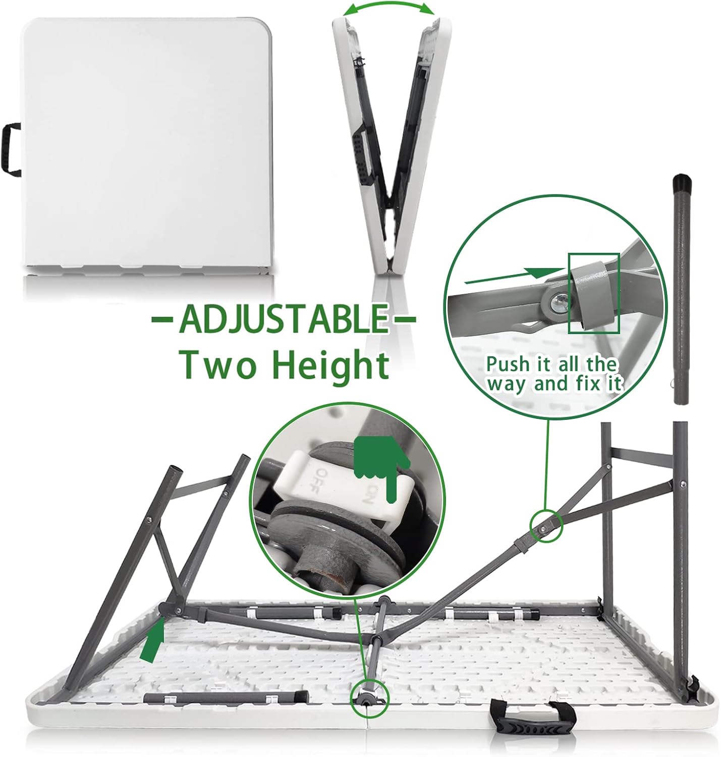 HQTrailTrekker Mesa plegable portátil de plástico de 4 pies, mesa de comedor plegable por la mitad, mesa plegable resistente para interiores y
