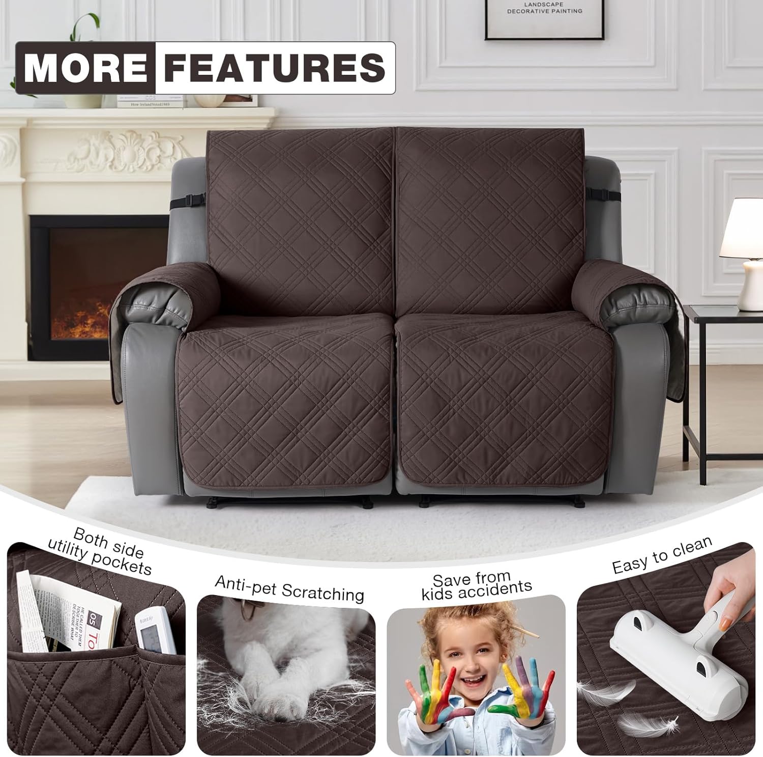 TAOCOCO Funda reclinable 100% impermeable, fundas antideslizantes para sofá biplaza reclinable con correas elásticas, silla reclinable