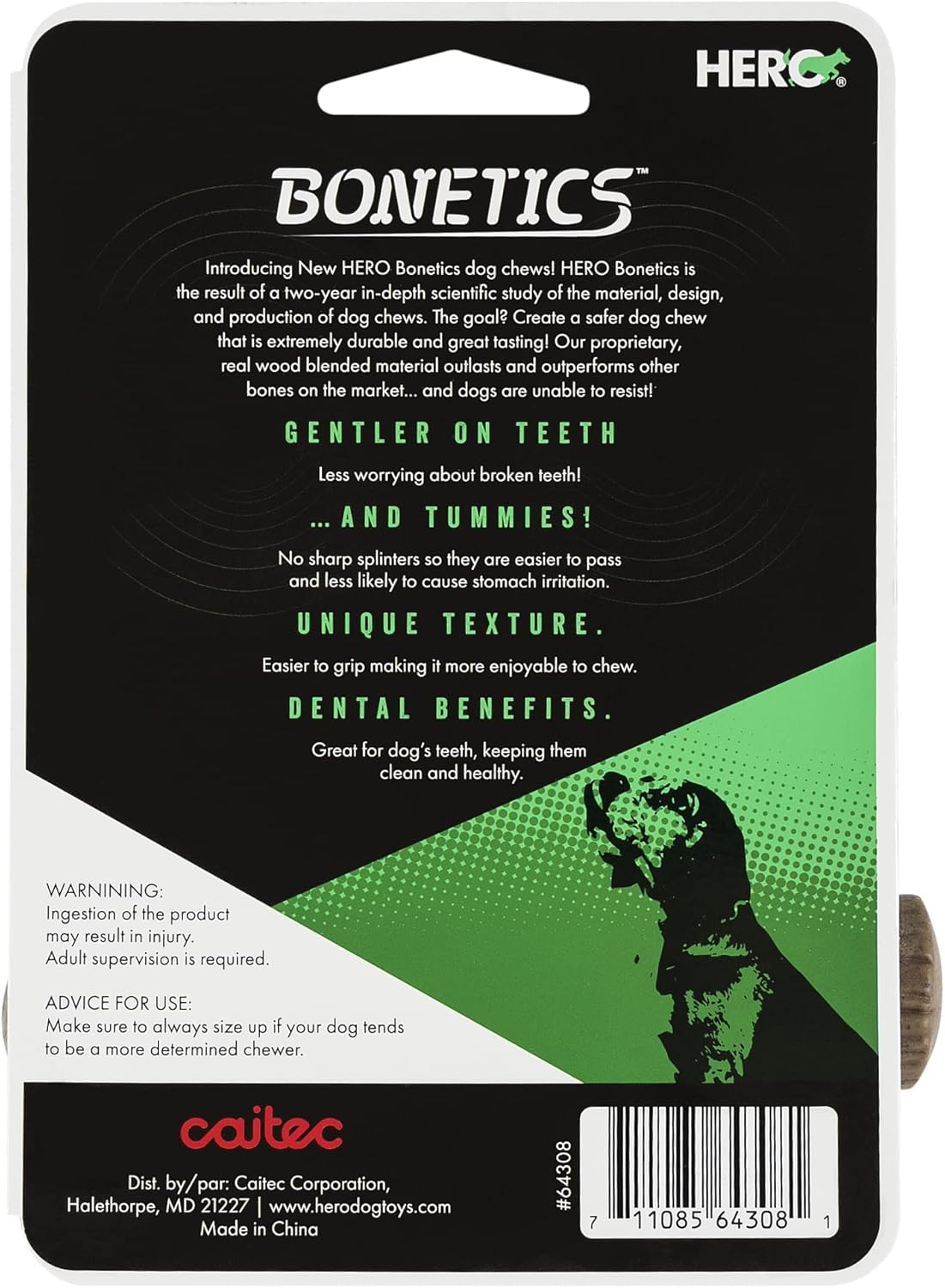 Hero Bonetics Stick – Juguete masticable para perros con aroma a madera, suave para los dientes y el abdomen