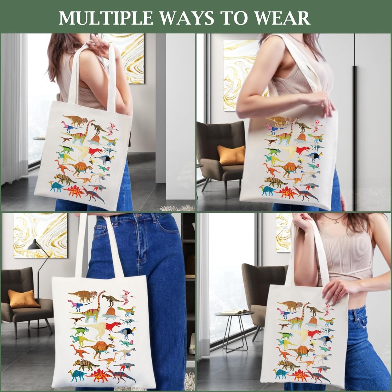 Bolsa de lona estética para mujer con bolsillo interior, bolsa de hombro para libros, bolsas reutilizables para compras