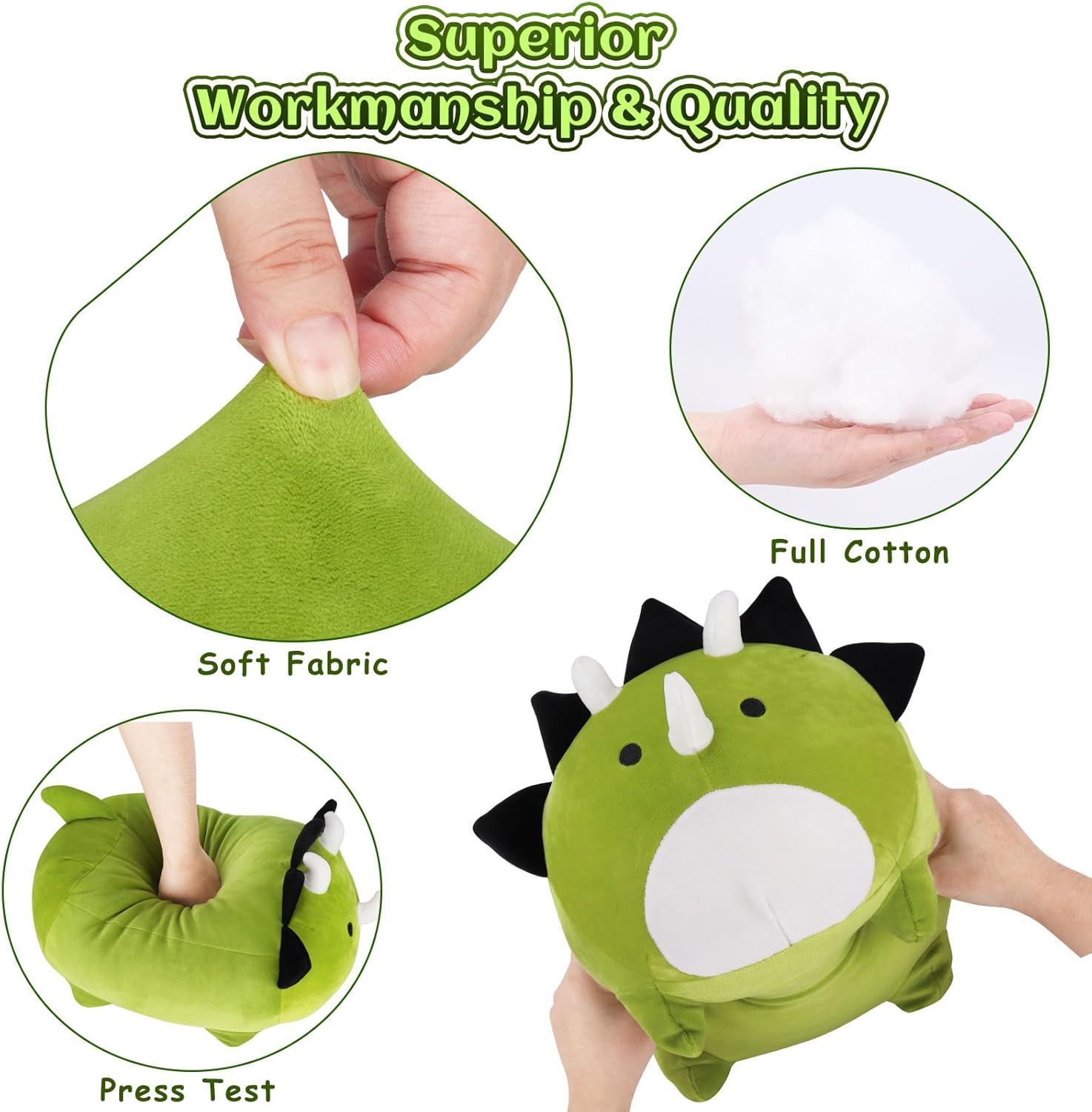 Auspicious beginning Peluche de dinosaurio, 16 dinosaurios de peluche, lindos dinosaurios verdes, almohada de felpa de dragón suave, almohadas de