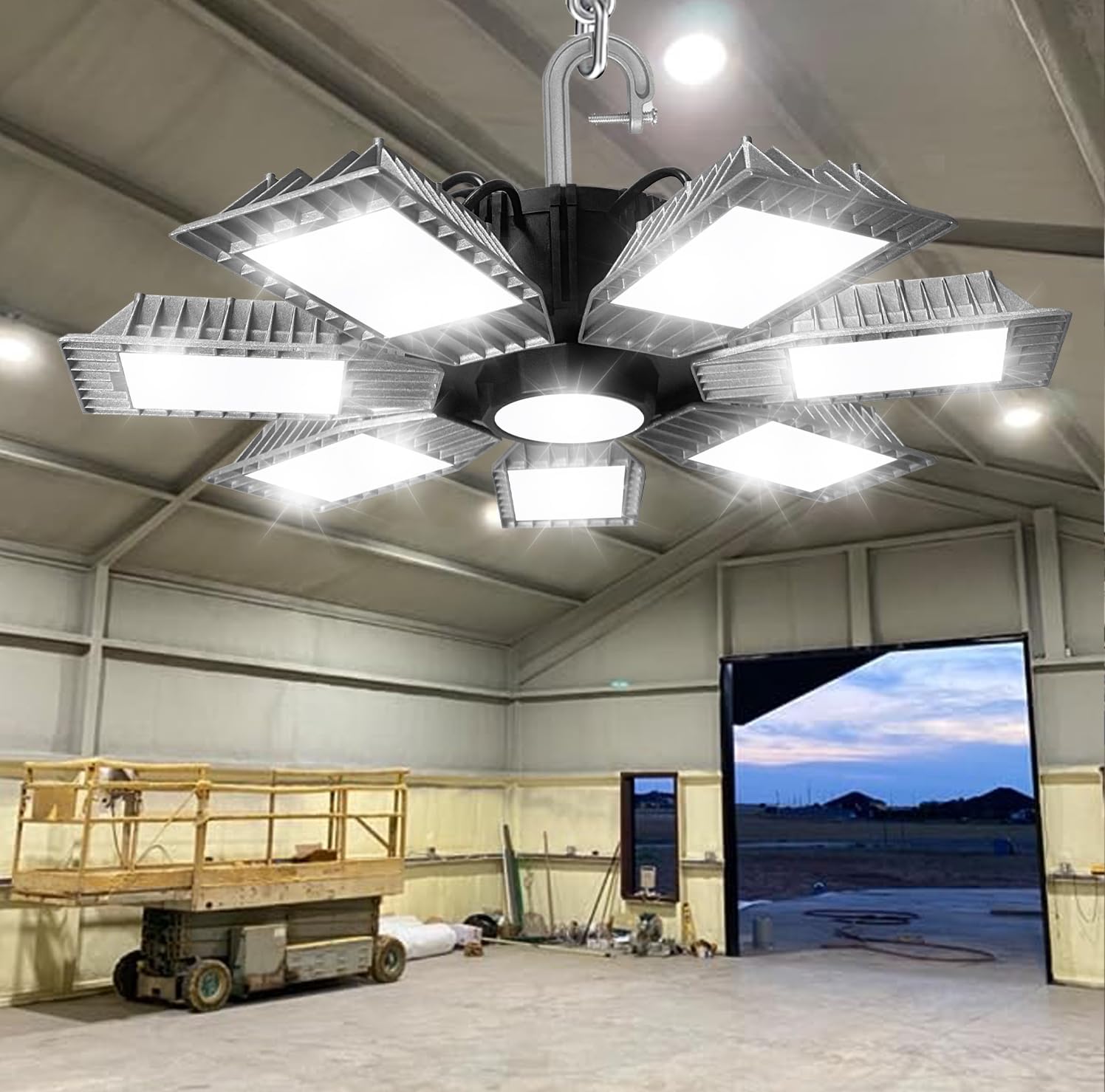 Luz LED de garaje, luz LED ultra brillante de 250 W con 7 paneles ajustables, 25000LM 6500K luces LED de techo de garaje deformables para garaje,