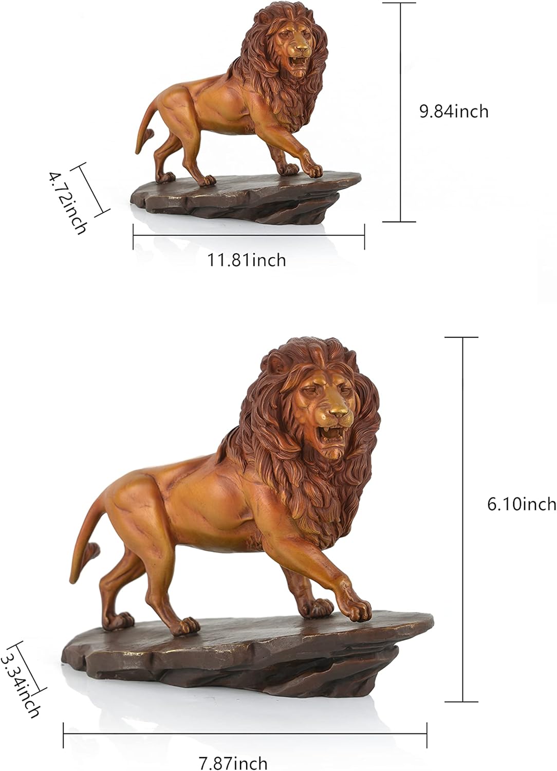 Bronze Regal Lion – Estatua de león de cobre puro – Escultura de latón coleccionable para decoración de mesa – Figura para decoración del hogar y