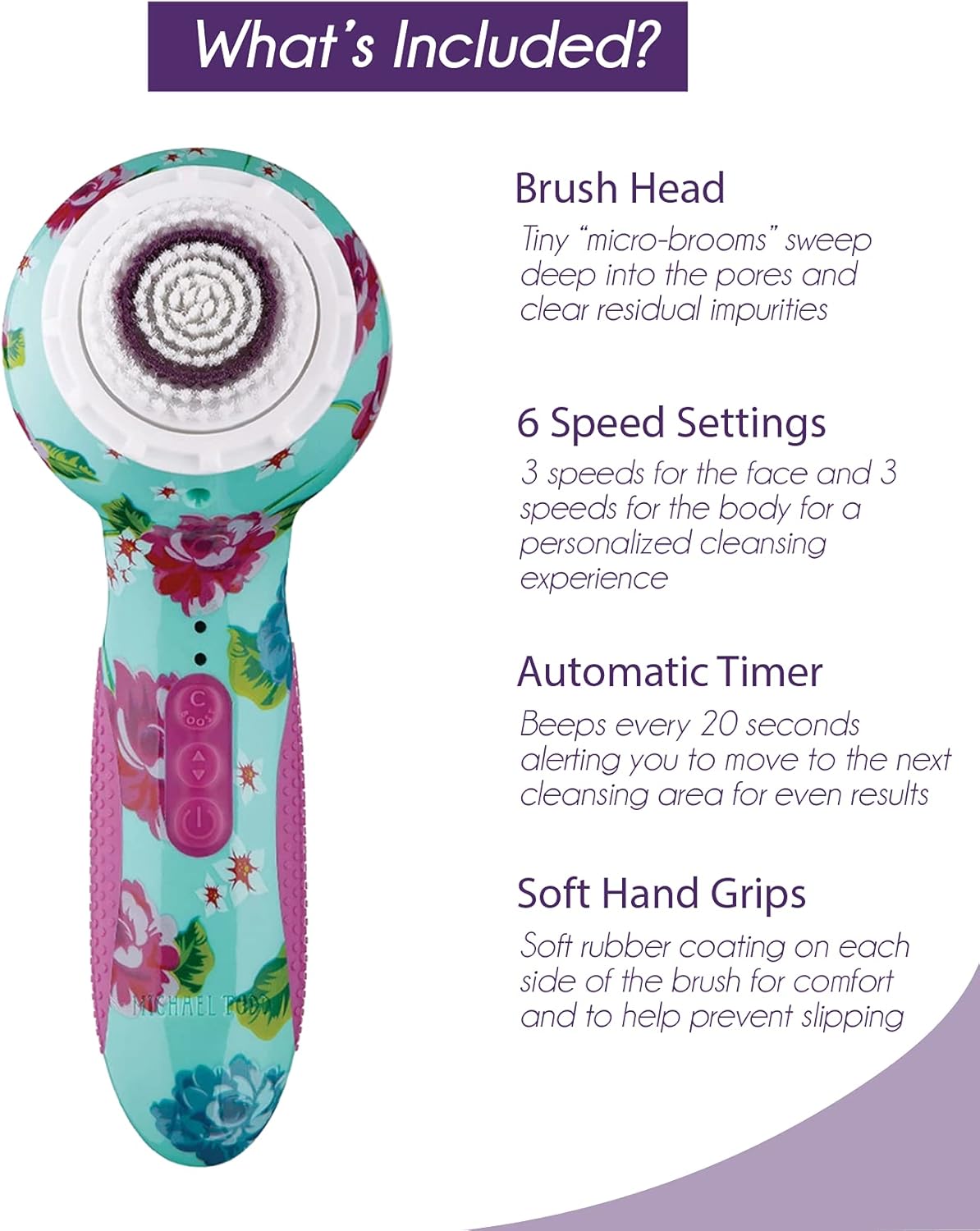 Michael Todd Beauty Soniclear Elite – Sistema de cepillo de limpieza facial – 6 velocidades – Cepillo de limpieza facial y exfoliante corporal