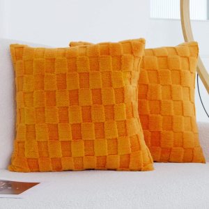 Muamar Paquete de 2 fundas de almohada decorativas y suaves, fundas de cojín para sofá, color naranja de 16 x 16 pulgadas, de forro polar coral, Muamar Paquete de 2 fundas de almohada decorativas y suaves, fundas de cojín para sofá, color naranja de 16 x 16 pulgadas, de forro polar coral,