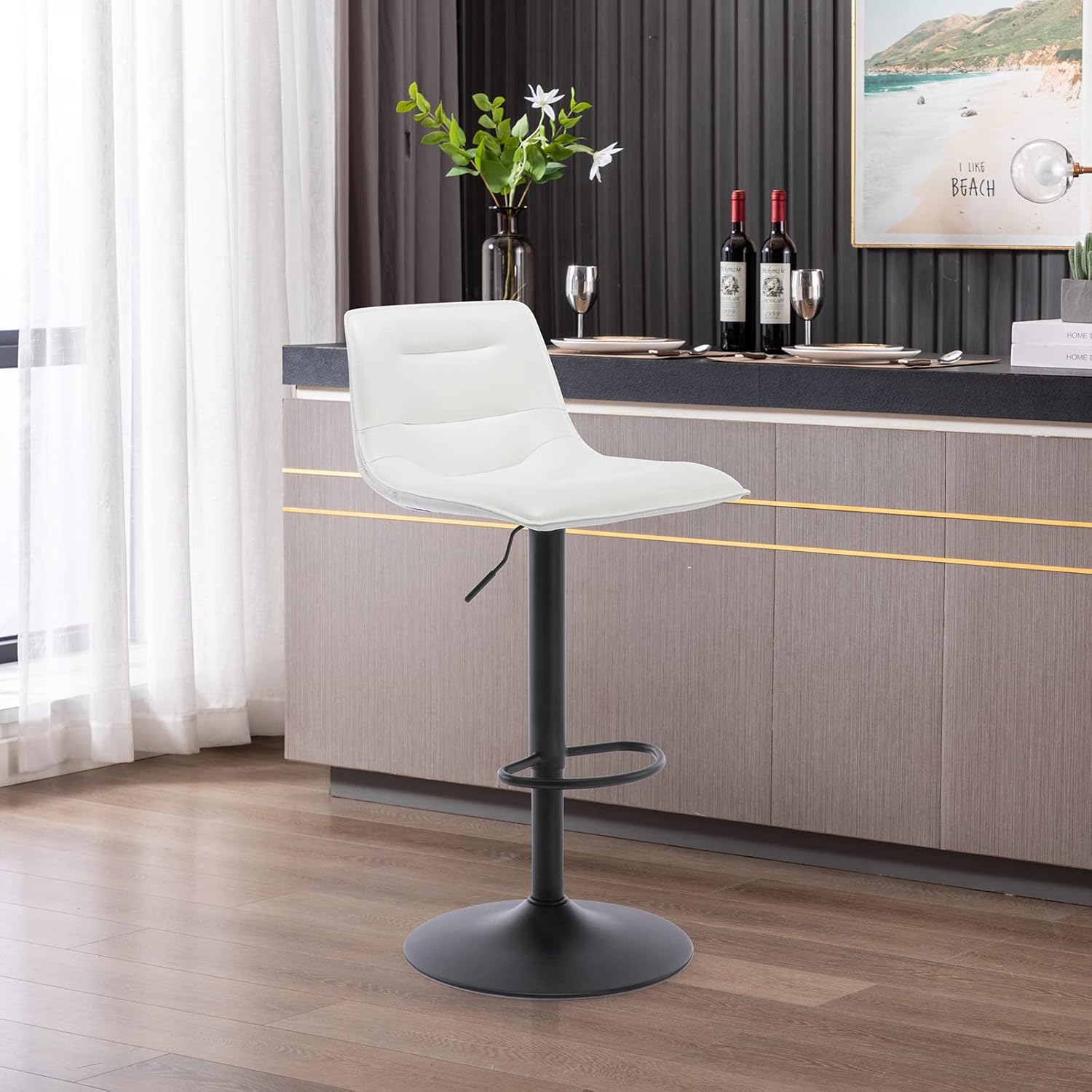 Brage Living Taburete de bar ajustable, moderno taburete giratorio de piel sintética con respaldo, silla de bar curva sin brazos para cocina,