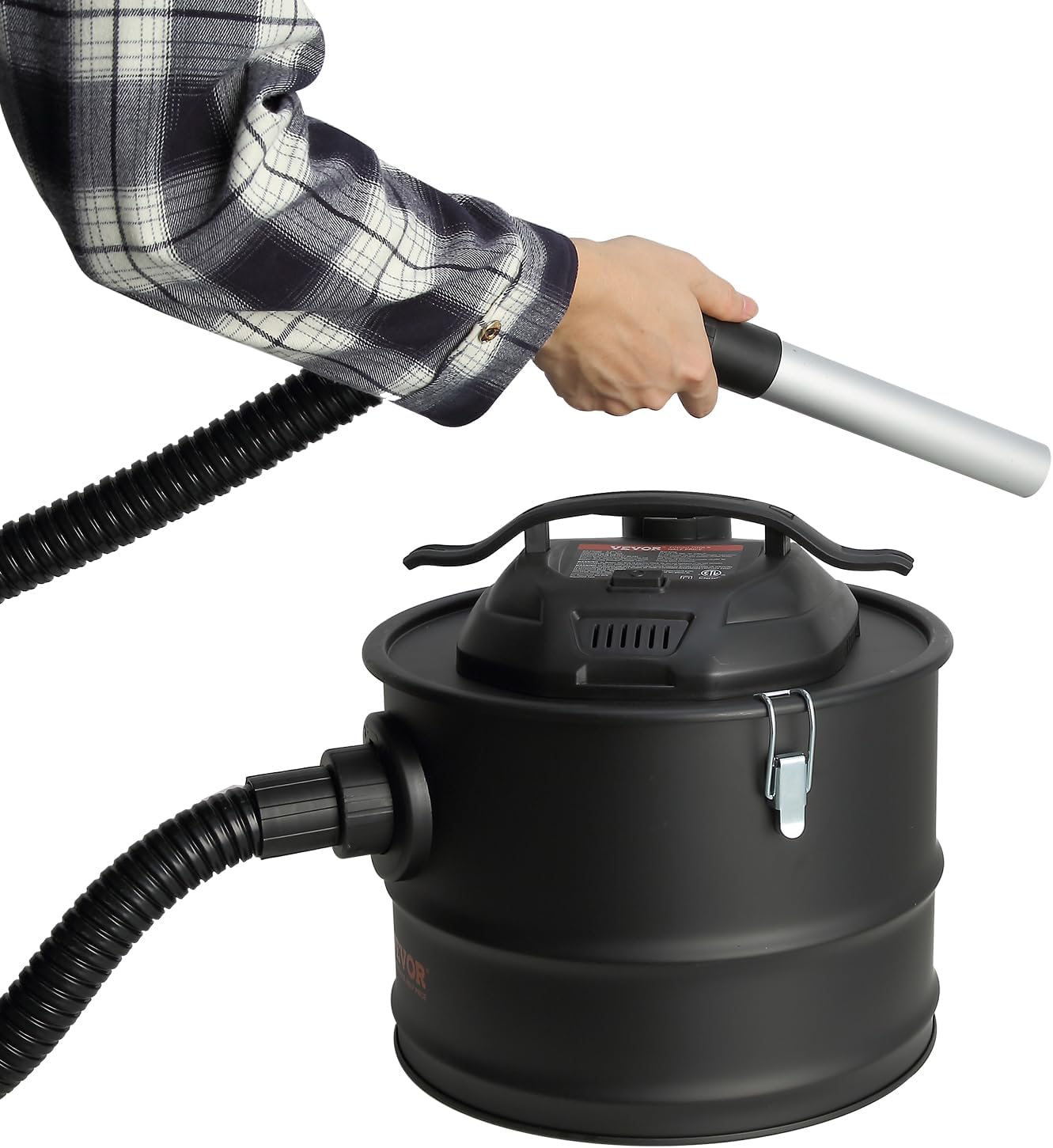 VEVOR Aspiradora de 4 galones con potente succión de 1200 W, colector de aspiradora de cenizas con manguera flexible de 47.2 pulgadas, para