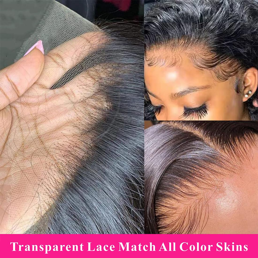 Yeeaak Pelucas de cabello humano ondulado profundo con encaje frontal transparente HD de 13 x 4 para mujeres, densidad del 180 %, sin pegamento,