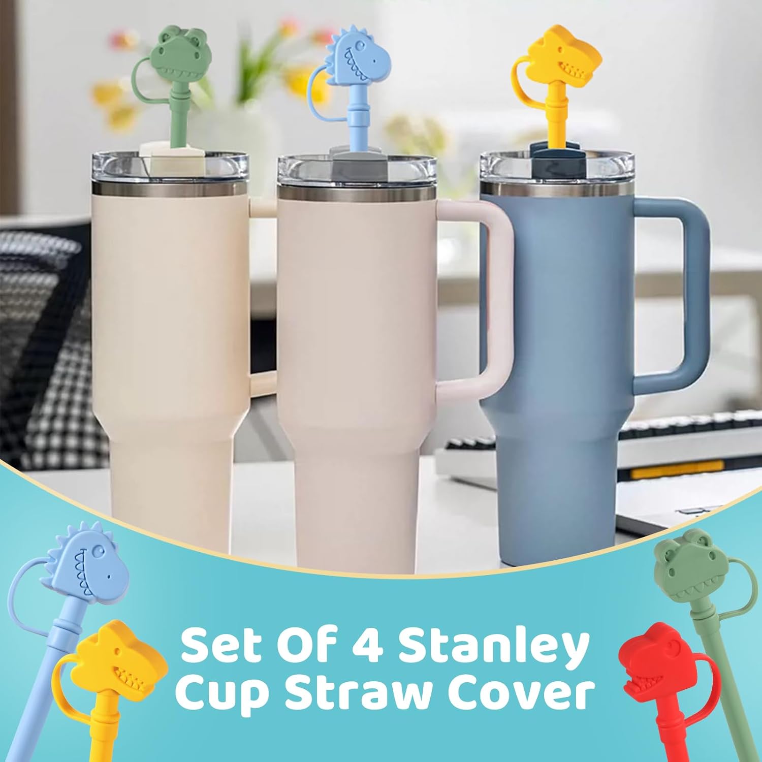 Eight-Piece Straw Cover Cap with New Cartoon Design – Stanley Straw Cover Cap for Stanley Cup Accessories – Fits 40oz and 30oz Stanley Tumblers –