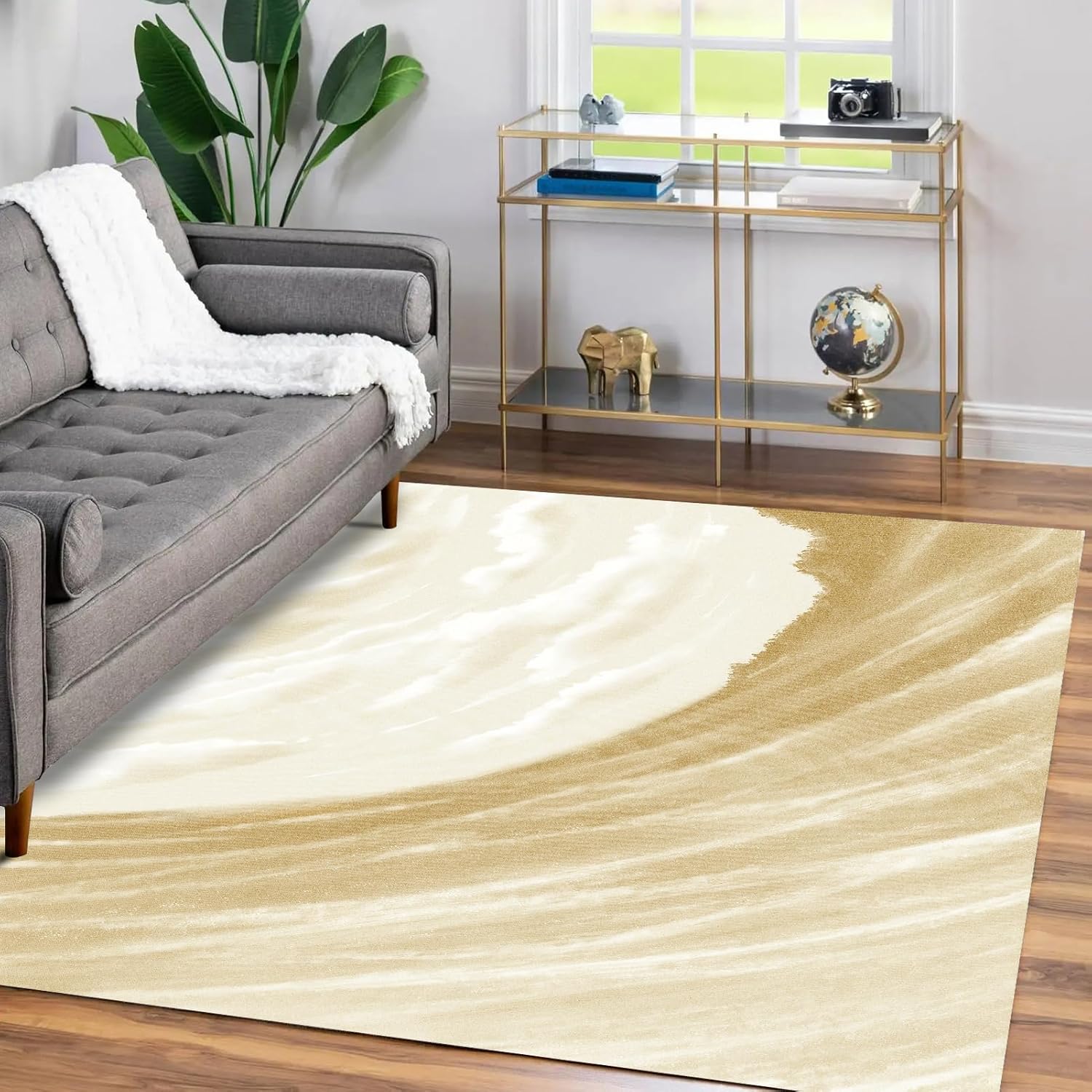 Modern Art – Alfombra de pelo corto, de 4 x 6 pies, fácil de limpiar, para sala de estar, dormitorio, cocina, comedor, lavandería, antideslizante,
