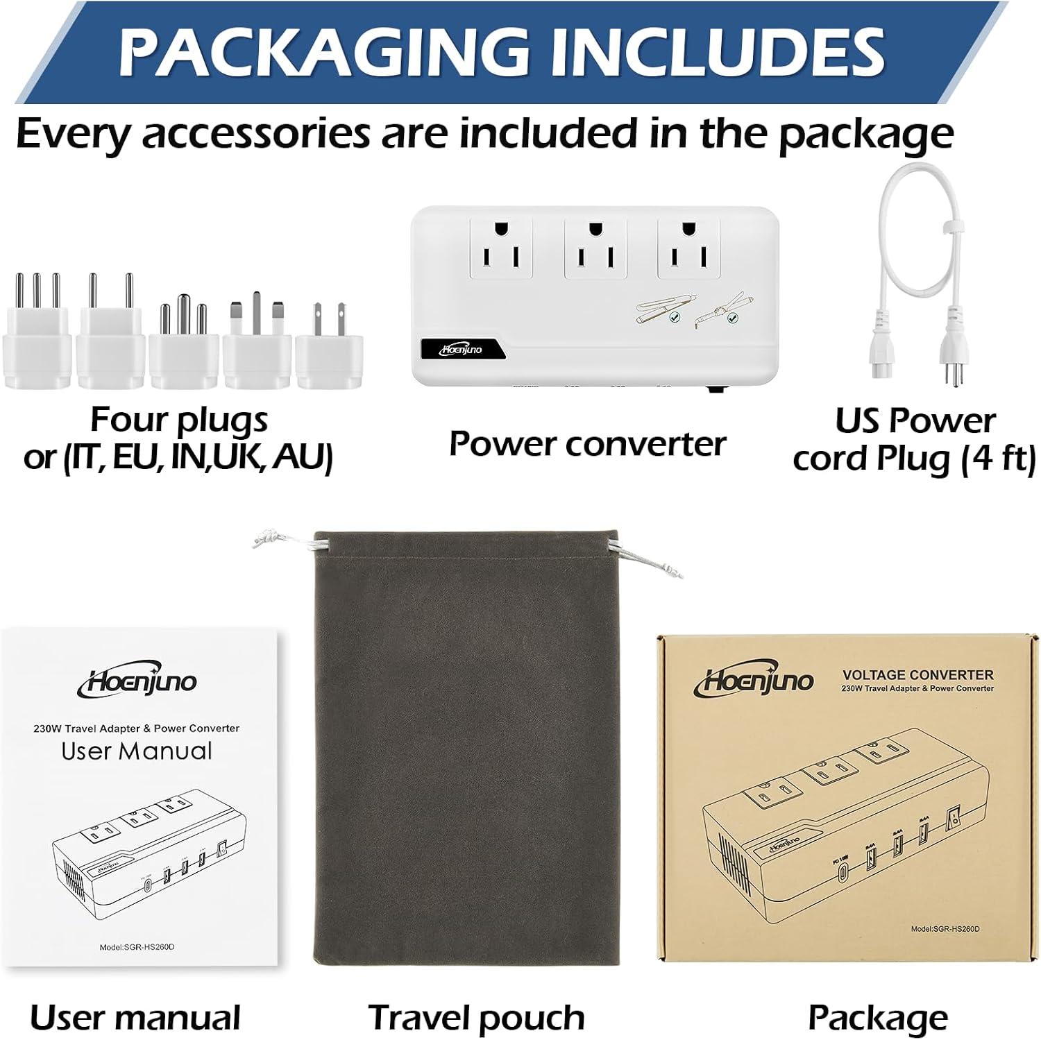 Adaptador de viaje internacional de 220 V a 110 V convertidor de corriente con 18 W PD USB-C para alisador de cabellorizador, adaptador de enchufe