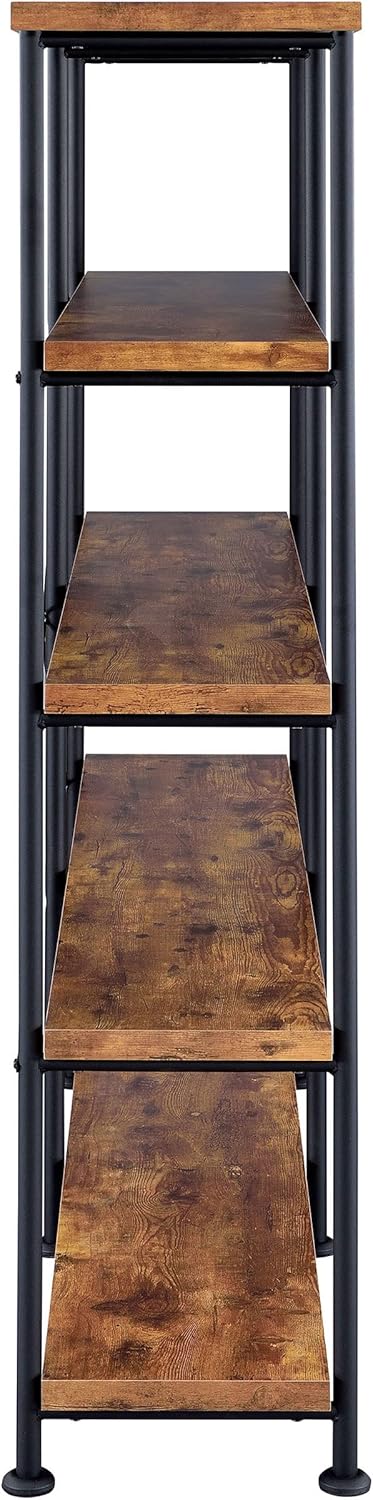 Coaster Analiese Rustic Industrial – Estantería doble de madera con 4 estantes y marco de metal negro, nuez moscada marrón