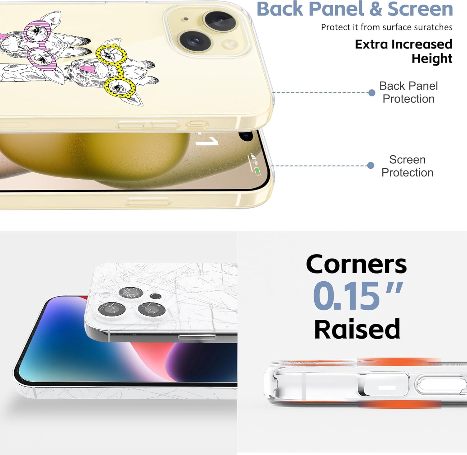 Funda transparente de jirafa con gafas diseñada para iPhone 15 Plus, TPU suave a prueba de golpes, funda protectora transparente para mujeres y