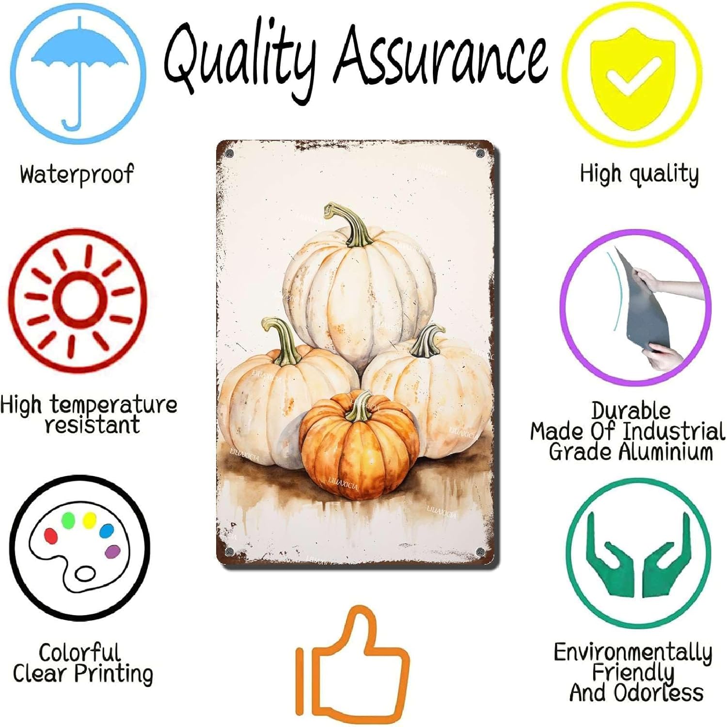 Letrero de hojalata con estampado de calabaza, acuarela, calabaza, arte de pared, decoración de otoño, decoración de Acción de Gracias, decoración