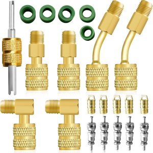 Kit de adaptador R410A, adaptador mini split 516 a 14 acoplador R410A adaptador de manguera de refrigerante, conector de válvula removedor de Kit de adaptador R410A, adaptador mini split 516 a 14 acoplador R410A adaptador de manguera de refrigerante, conector de válvula removedor de