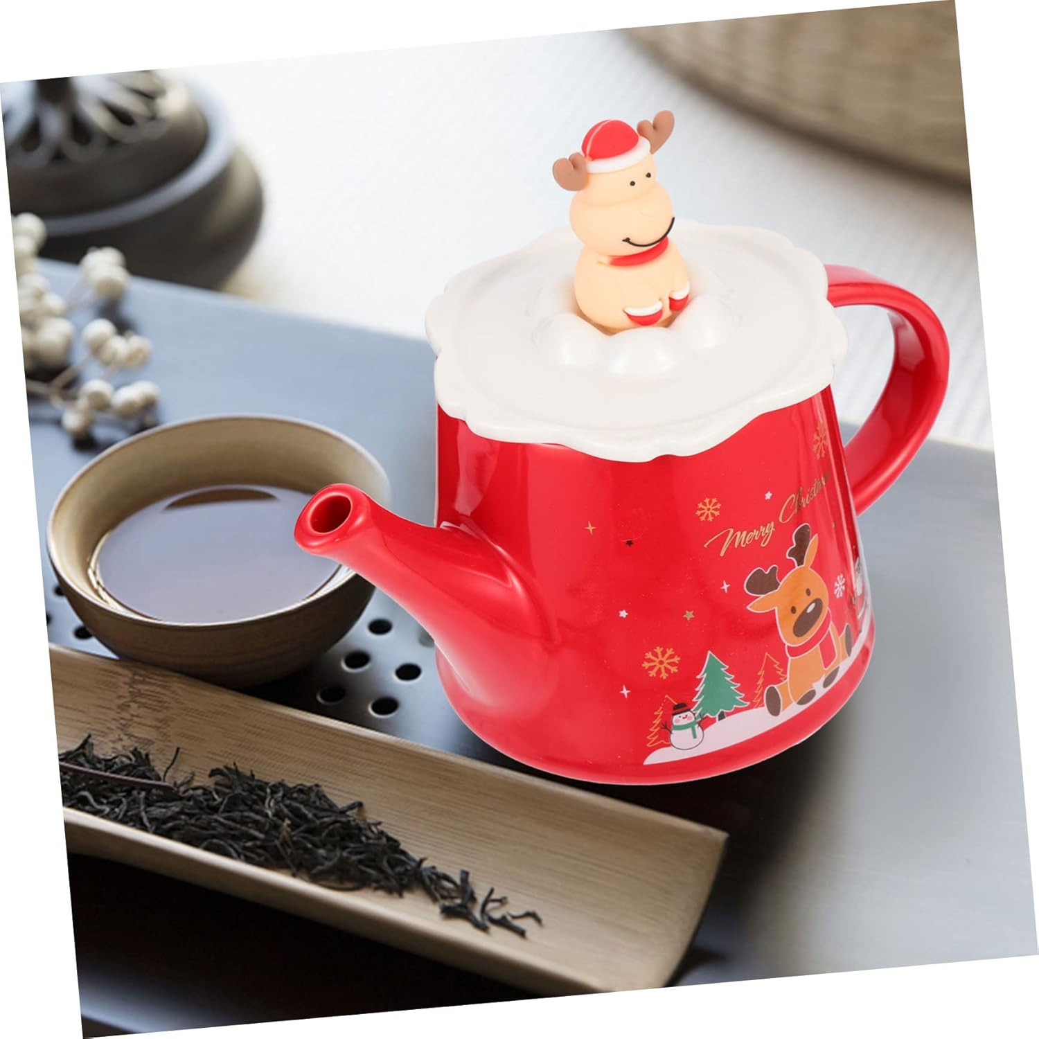1 juego de tetera de cerámica de Navidad teteras de Navidad tetera de Navidad tarro de galletas de Navidad tazas de café tazas de té con tapa hoja