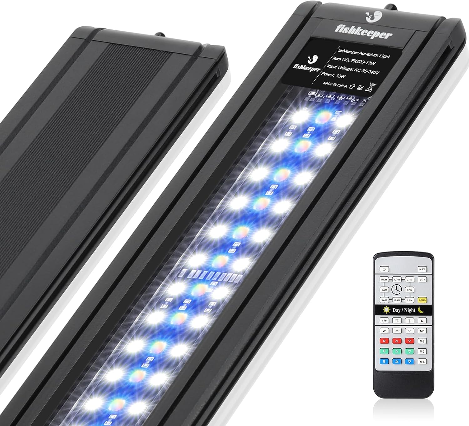 Luz de acuario de 13 W, 247, luz de espectro completo con modo amanecerluz de díaluz de luna y modo de color DIY y modo de clima, para peces de agua